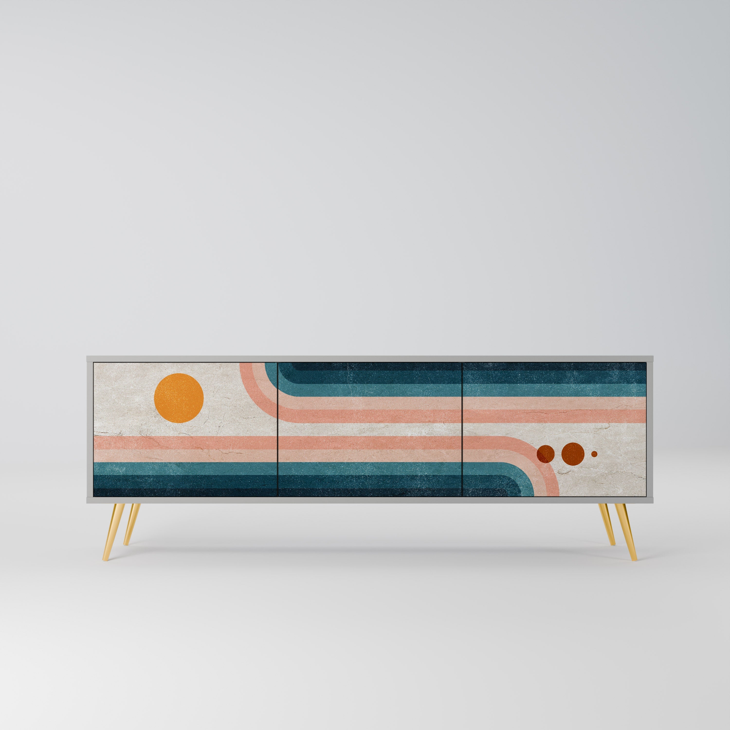 Meuble TV 3 portes TWO HALVES, finition grise