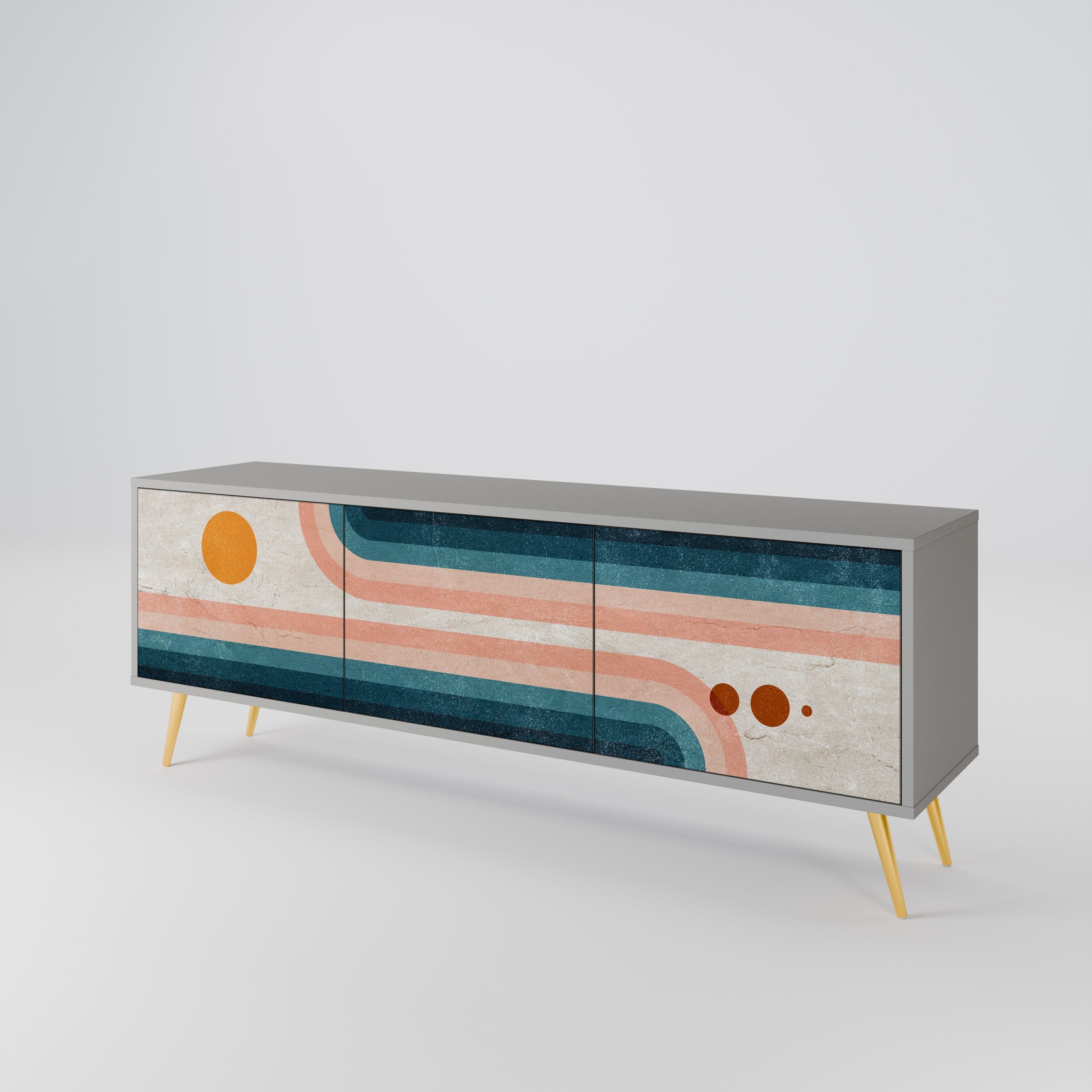 Meuble TV 3 portes TWO HALVES, finition grise