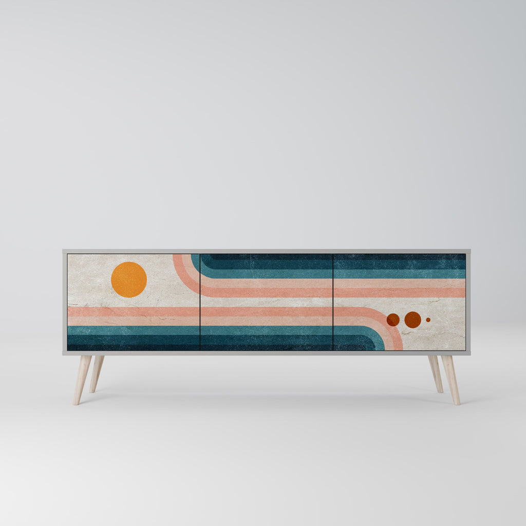 TWO HALVES 3-Door TV Stand in Grey Finish