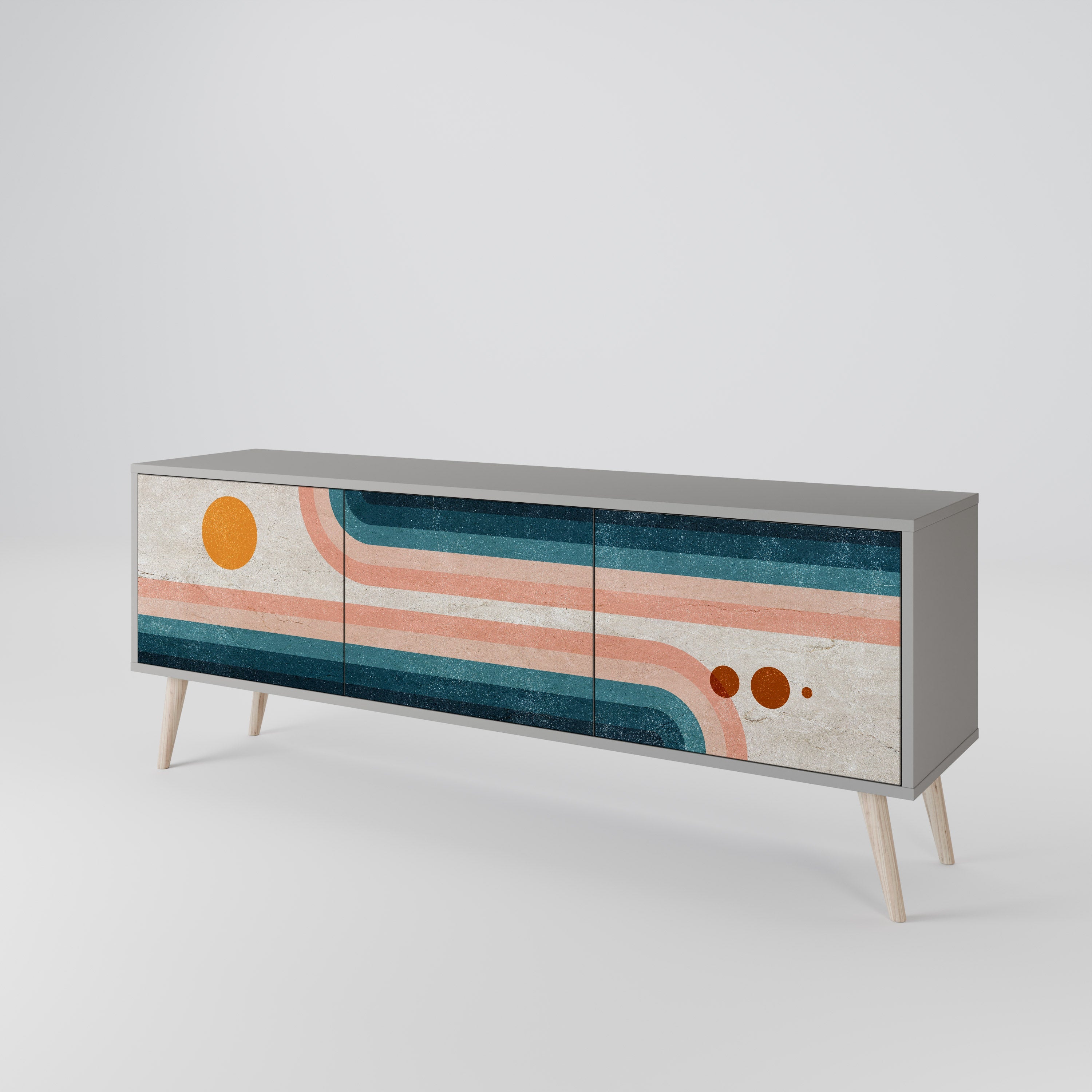 Meuble TV 3 portes TWO HALVES, finition grise