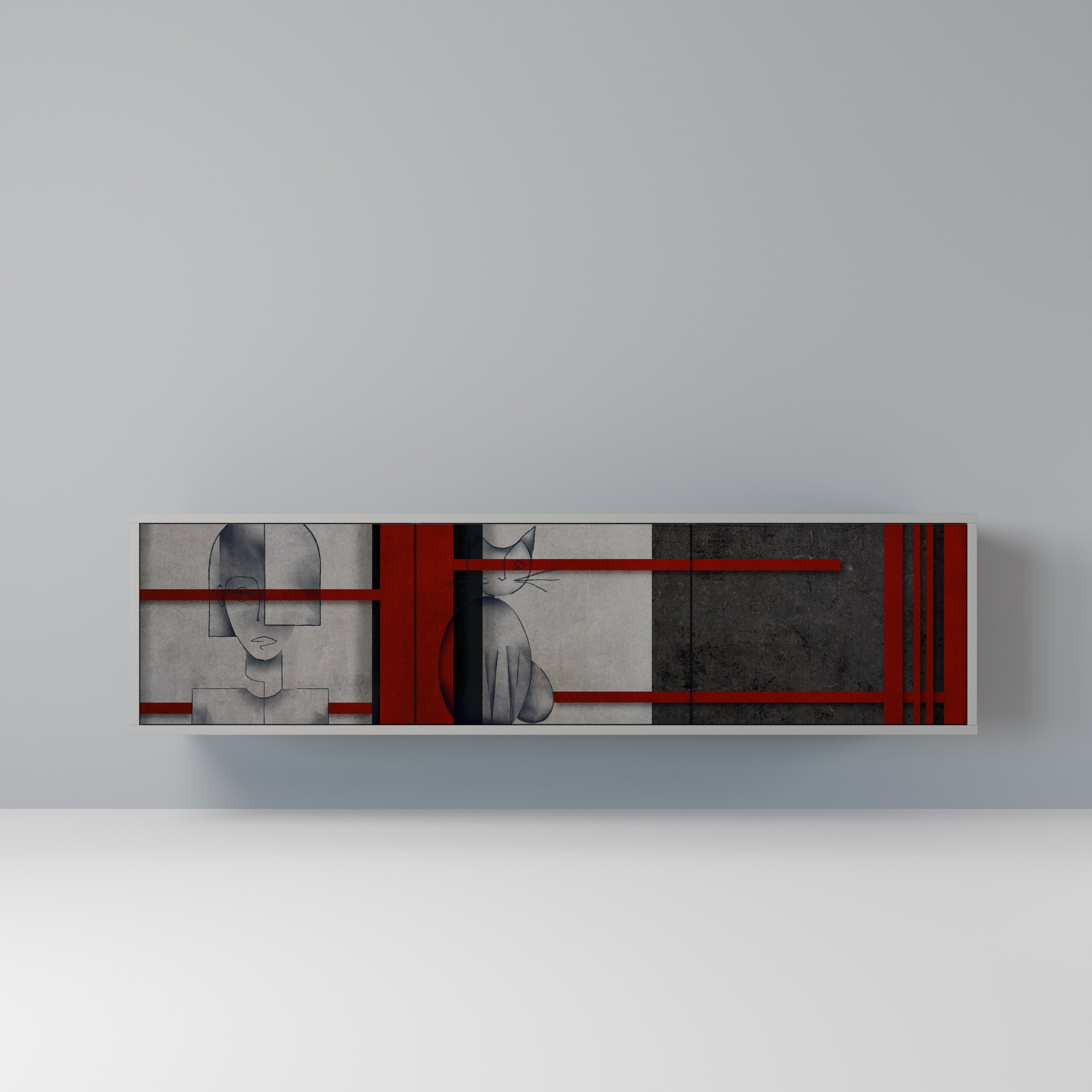 Meuble TV 3 portes GRAY FIGURES en finition grise