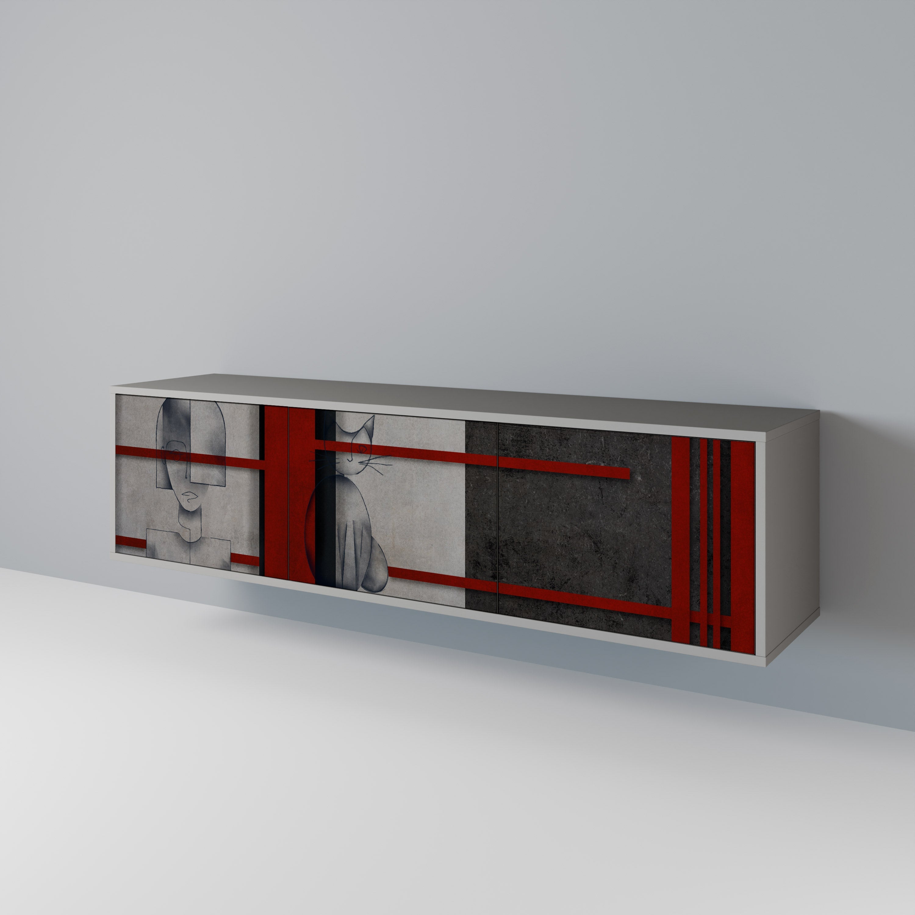 Meuble TV 3 portes GRAY FIGURES en finition grise