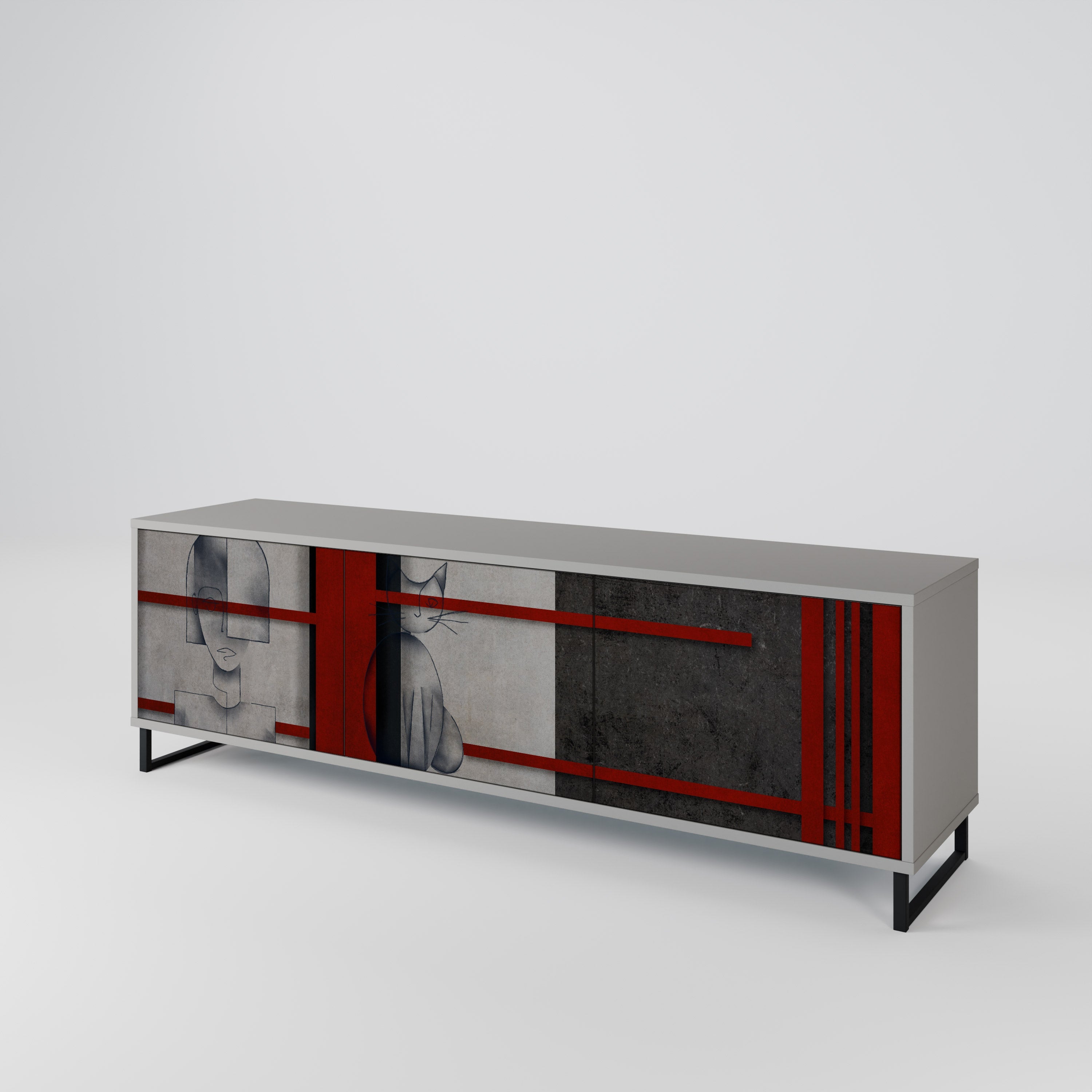 Meuble TV 3 portes GRAY FIGURES en finition grise