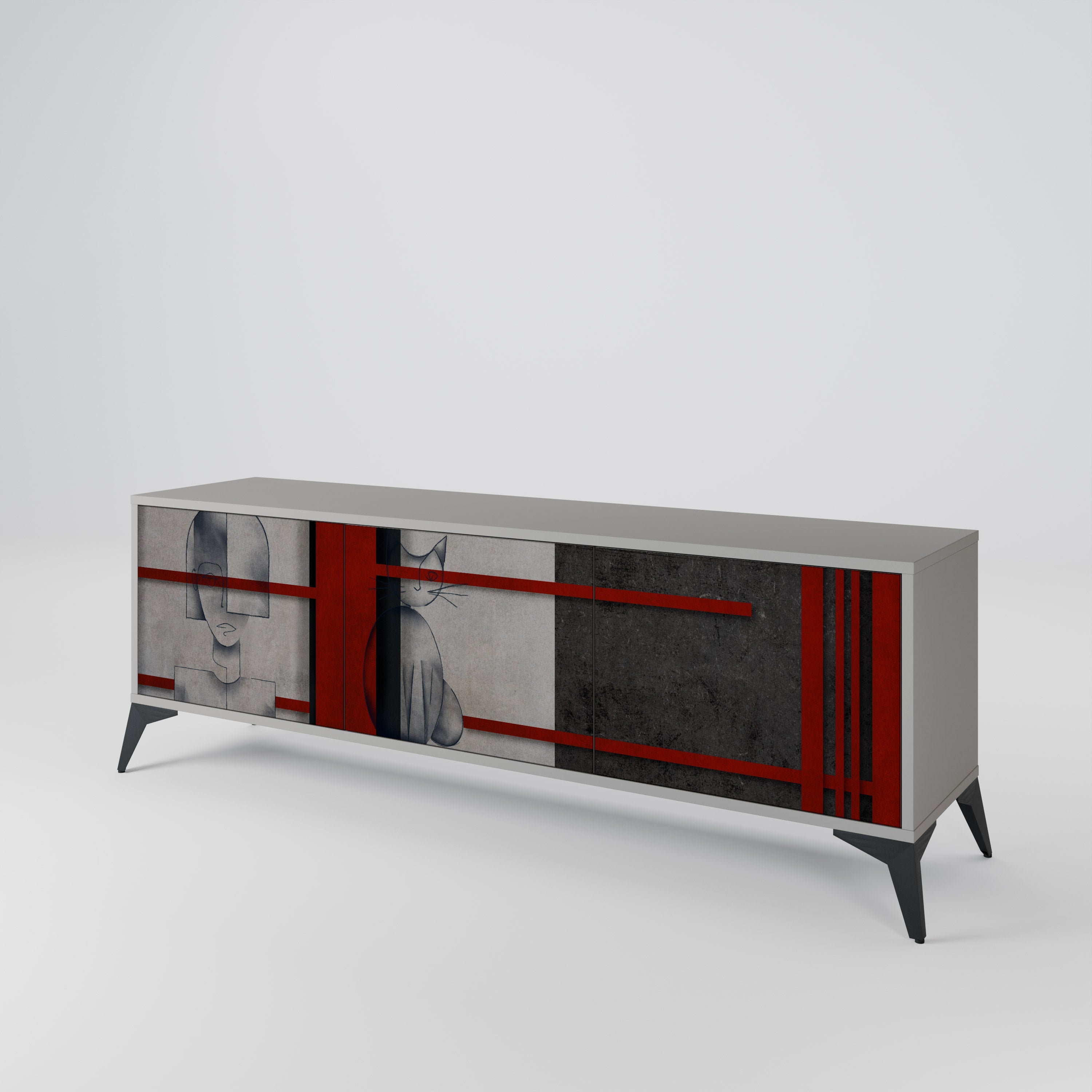 Meuble TV 3 portes GRAY FIGURES en finition grise