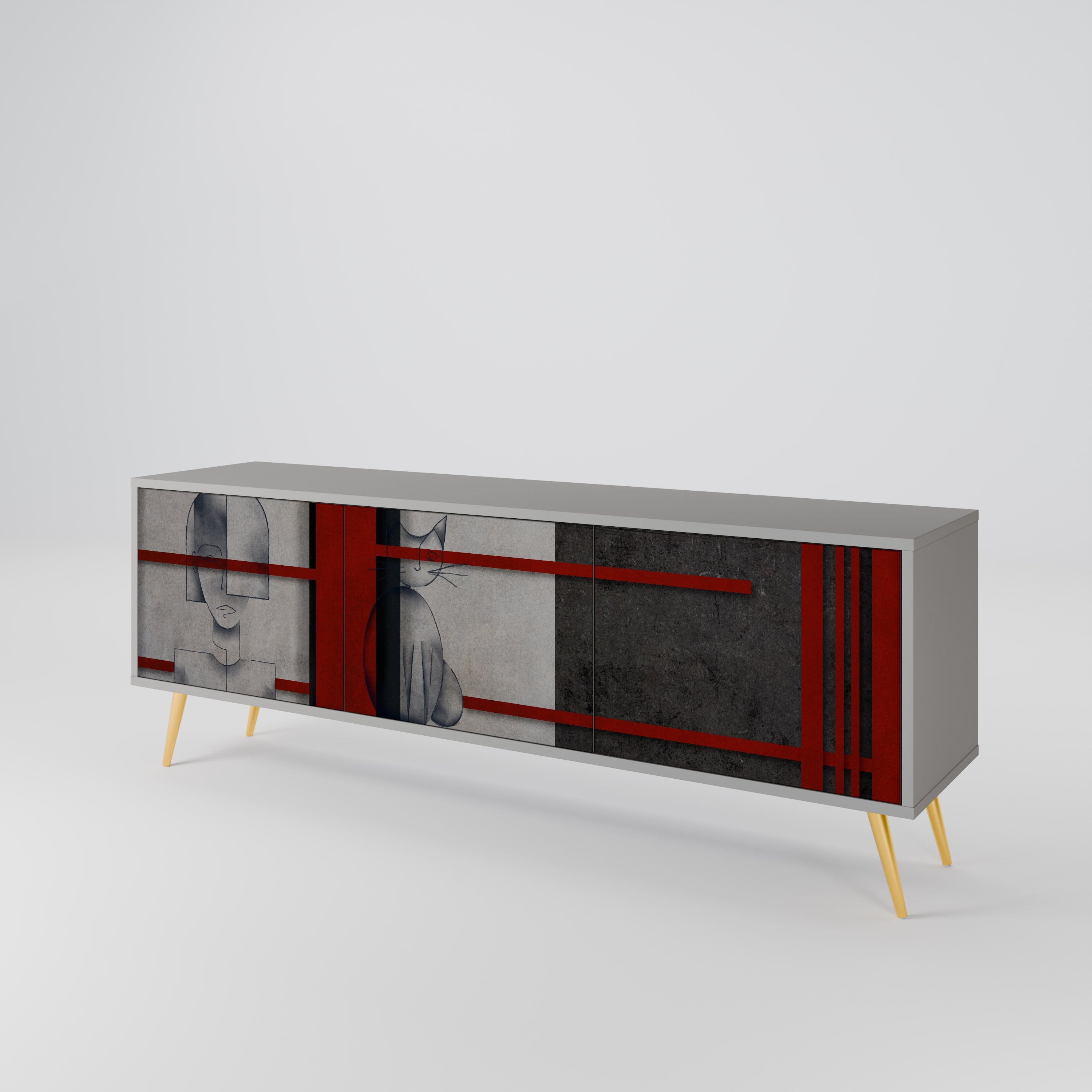 Meuble TV 3 portes GRAY FIGURES en finition grise