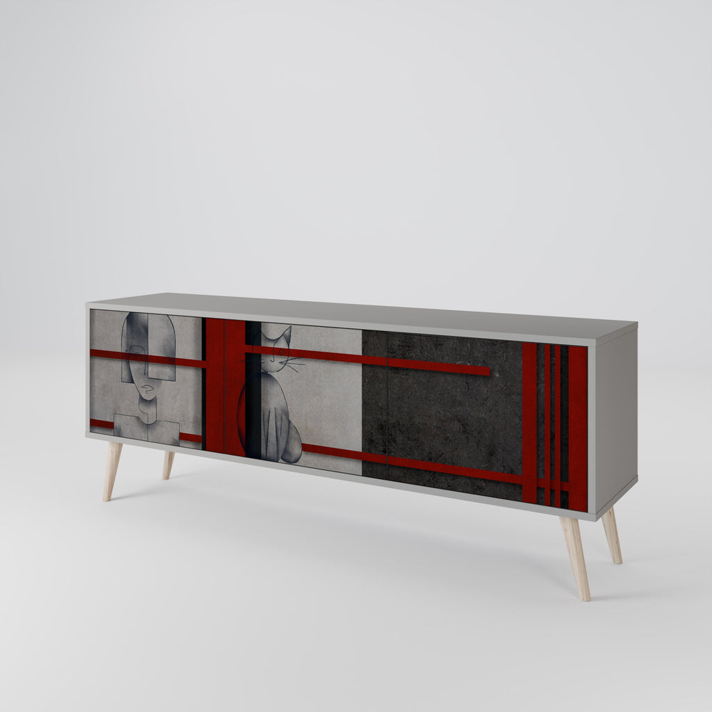 Meuble TV 3 portes GRAY FIGURES en finition grise