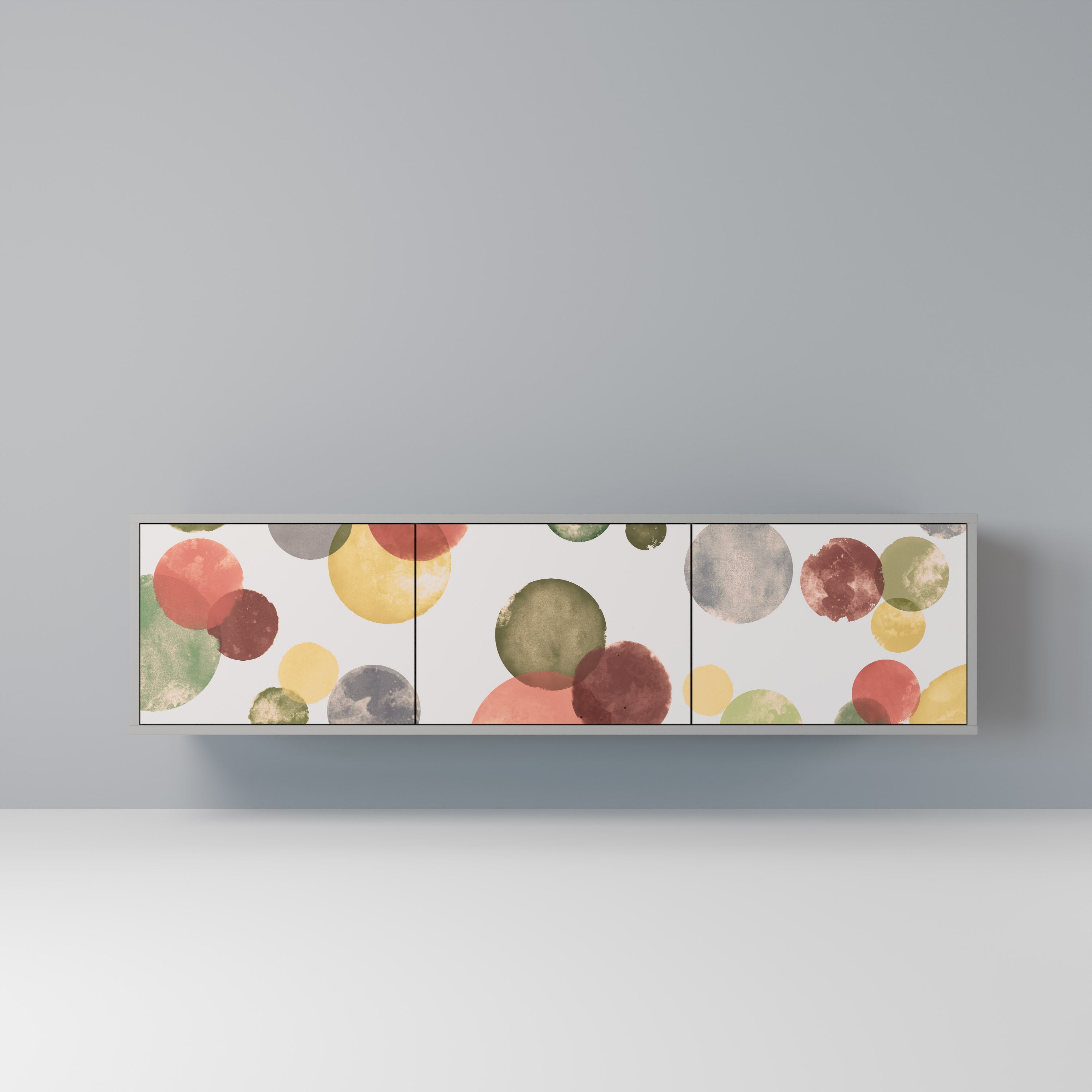 Meuble TV 3 portes FLEETING HAPPINESS, finition grise