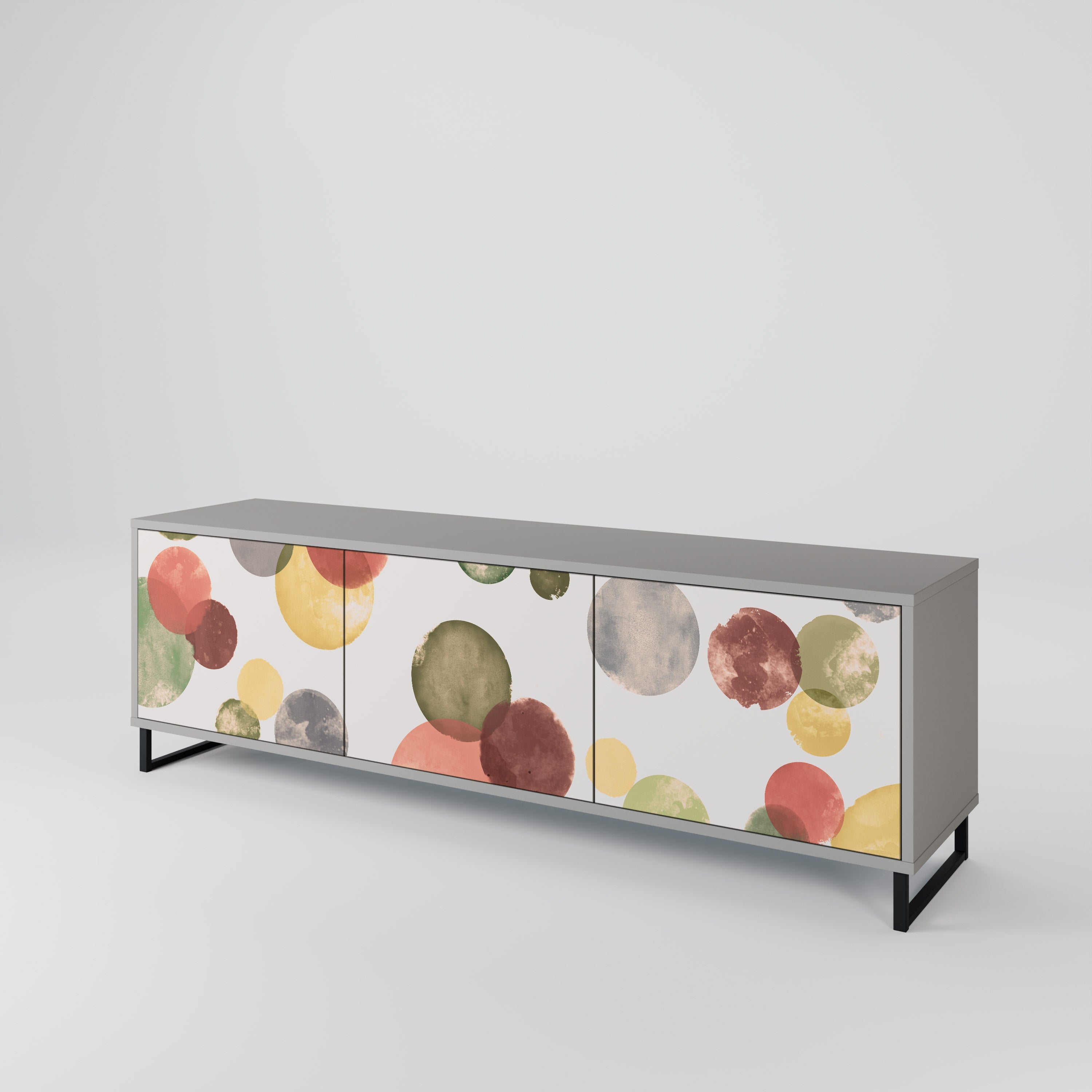 Meuble TV 3 portes FLEETING HAPPINESS, finition grise