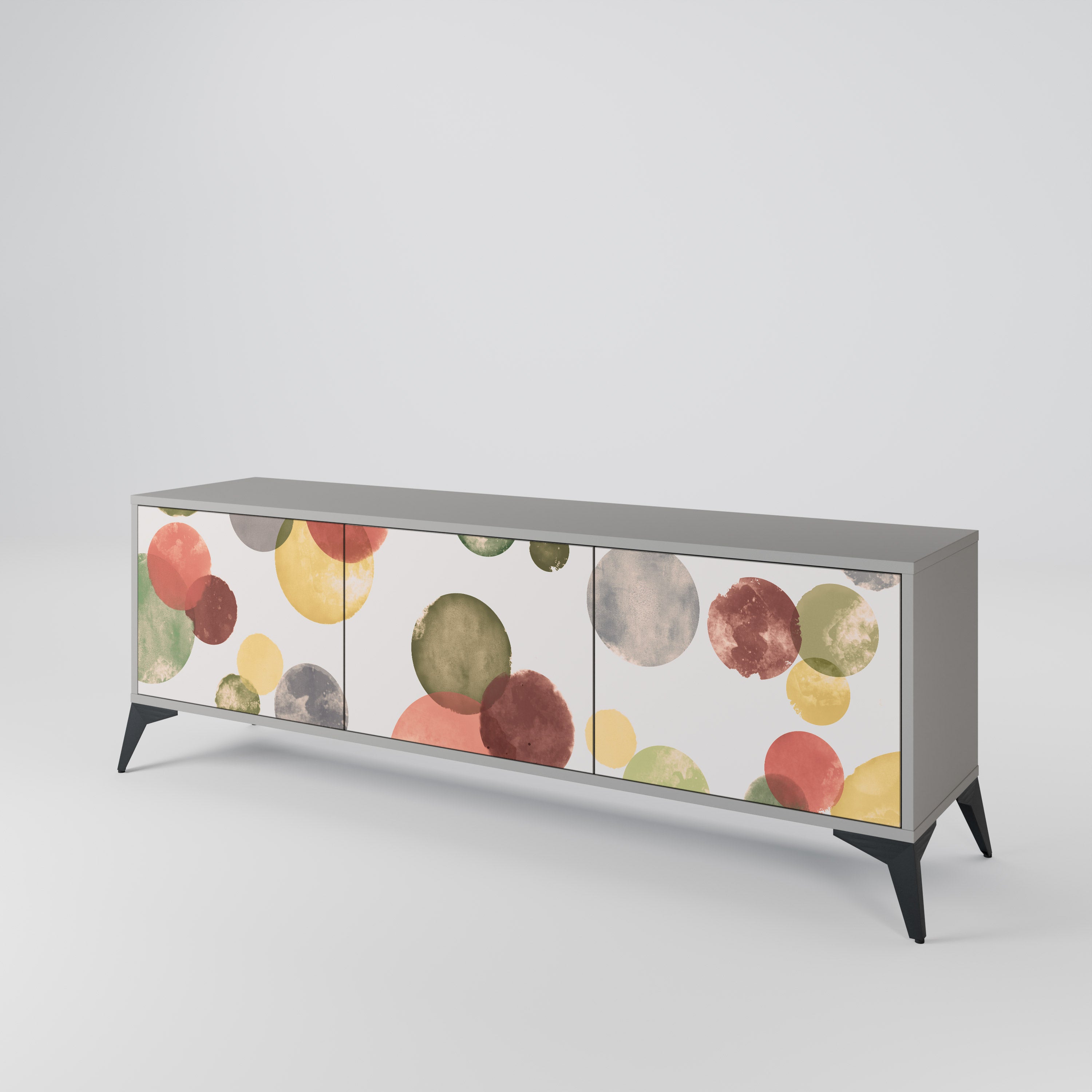 Meuble TV 3 portes FLEETING HAPPINESS, finition grise