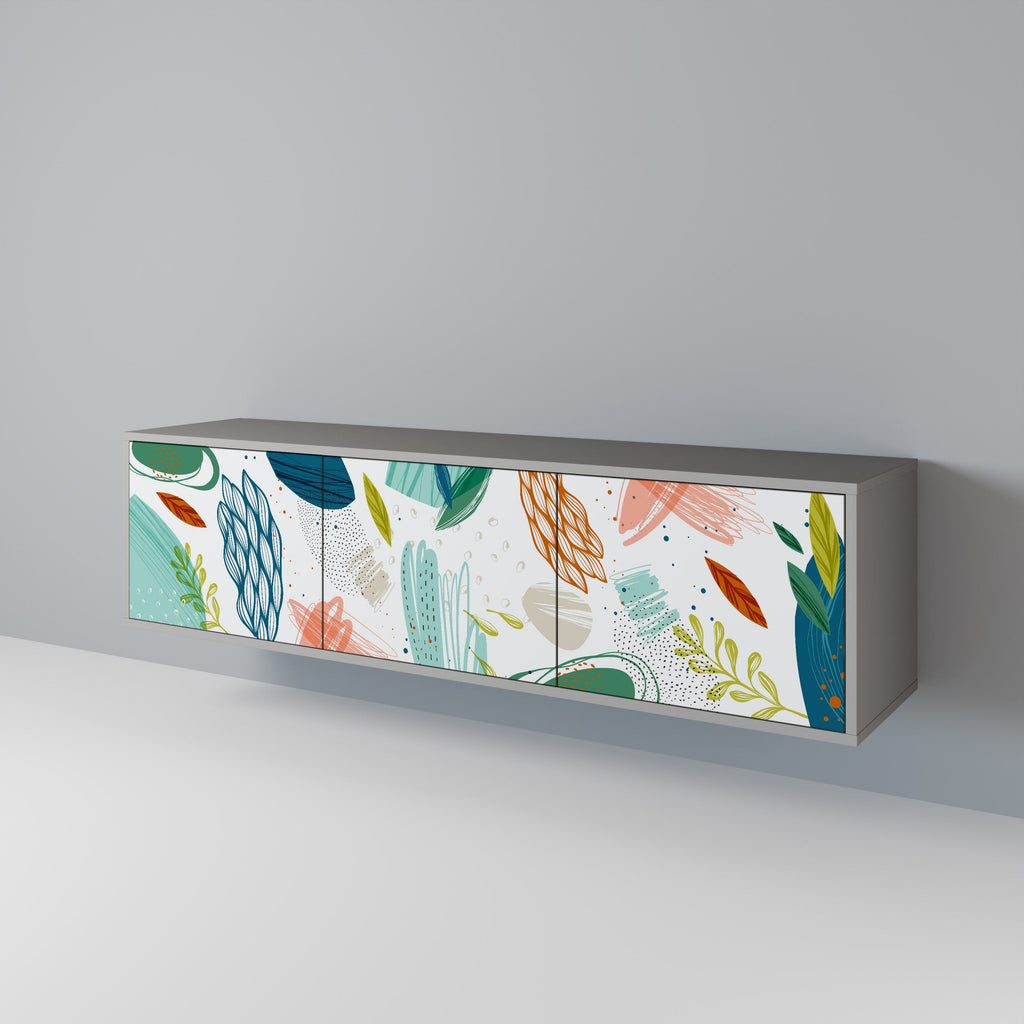 Meuble TV 3 portes BOTANICAL HURRICANE, finition grise