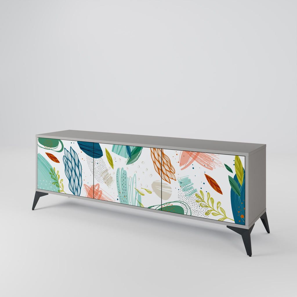 Meuble TV 3 portes BOTANICAL HURRICANE, finition grise