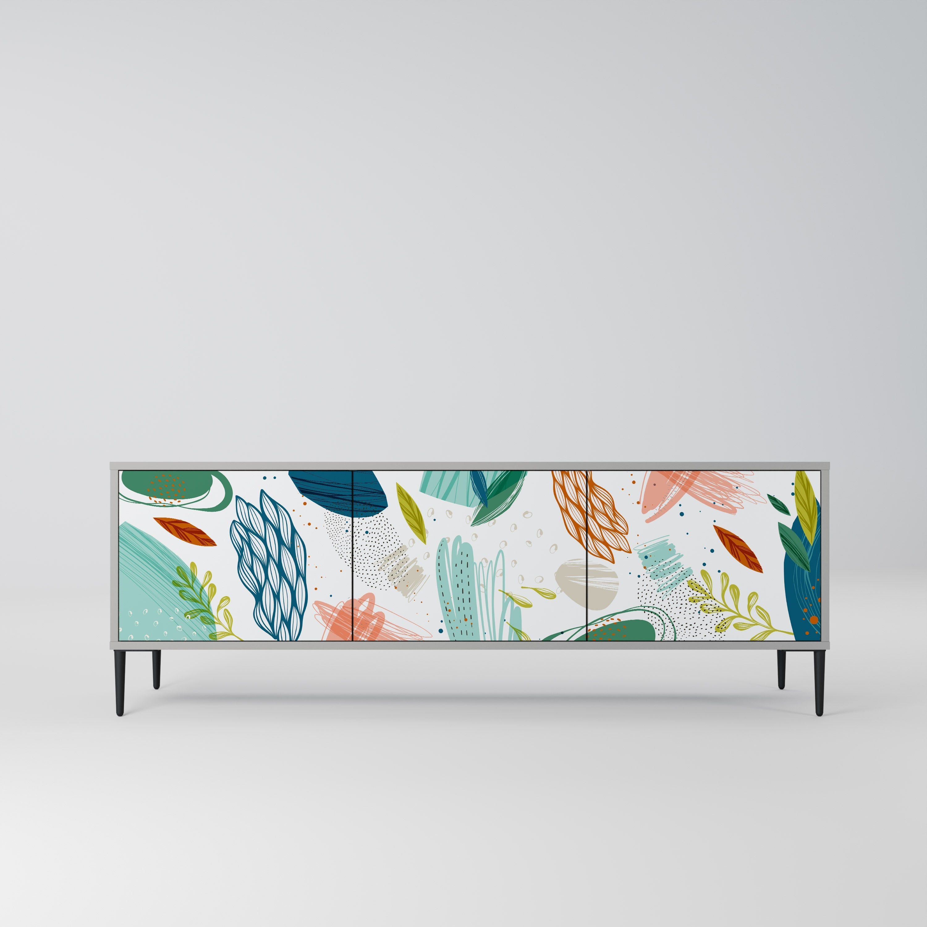 Meuble TV 3 portes BOTANICAL HURRICANE, finition grise