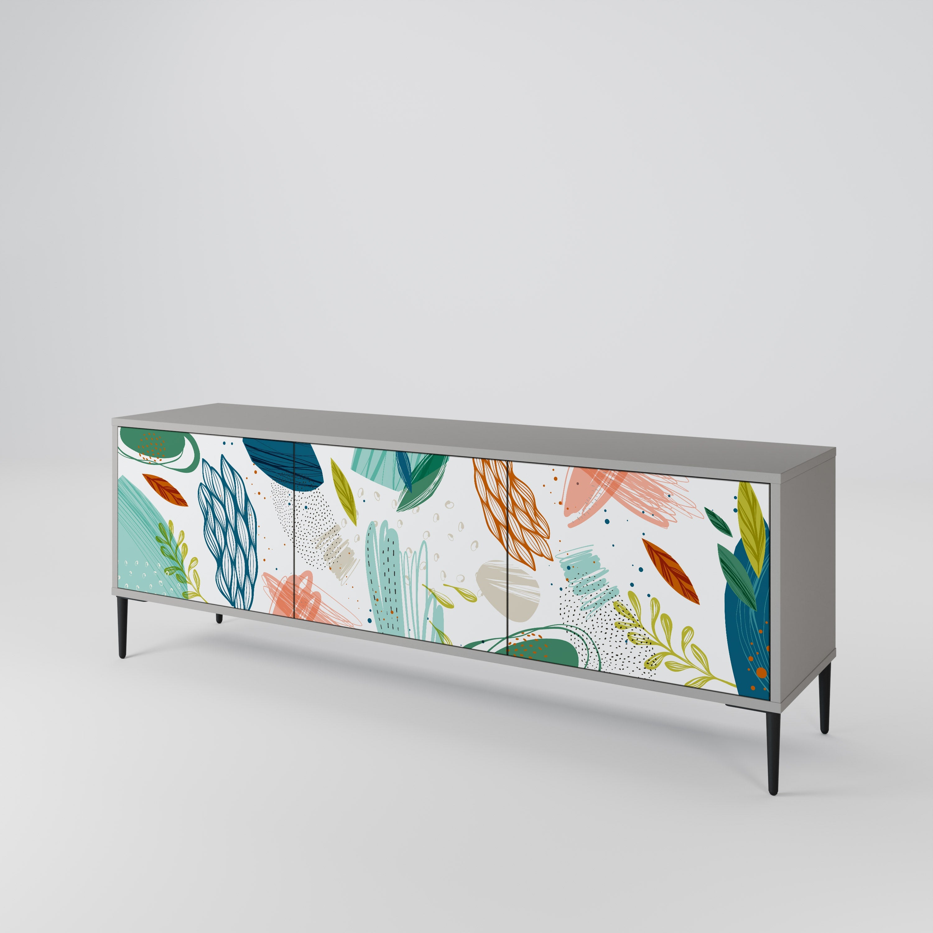 Meuble TV 3 portes BOTANICAL HURRICANE, finition grise