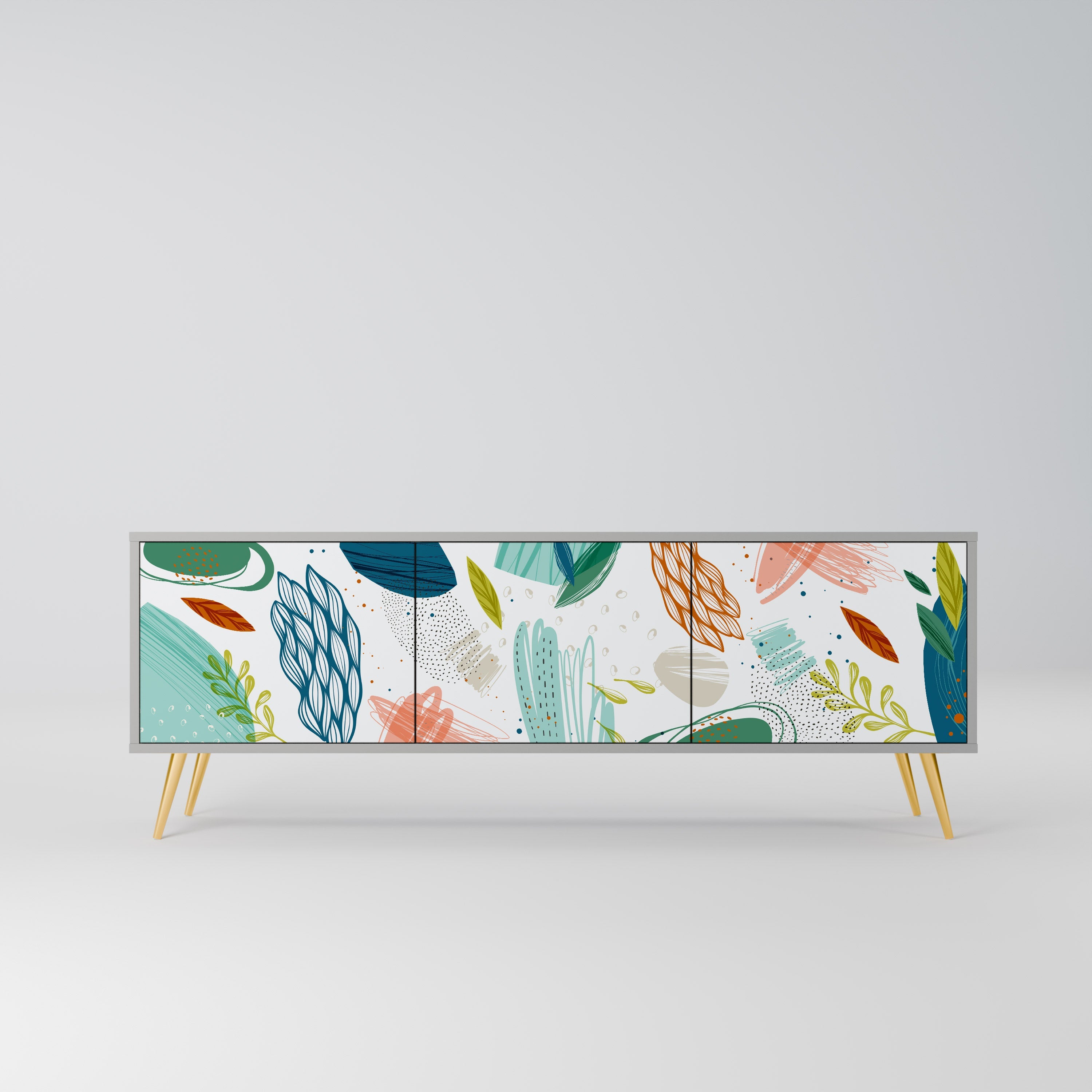 Meuble TV 3 portes BOTANICAL HURRICANE, finition grise