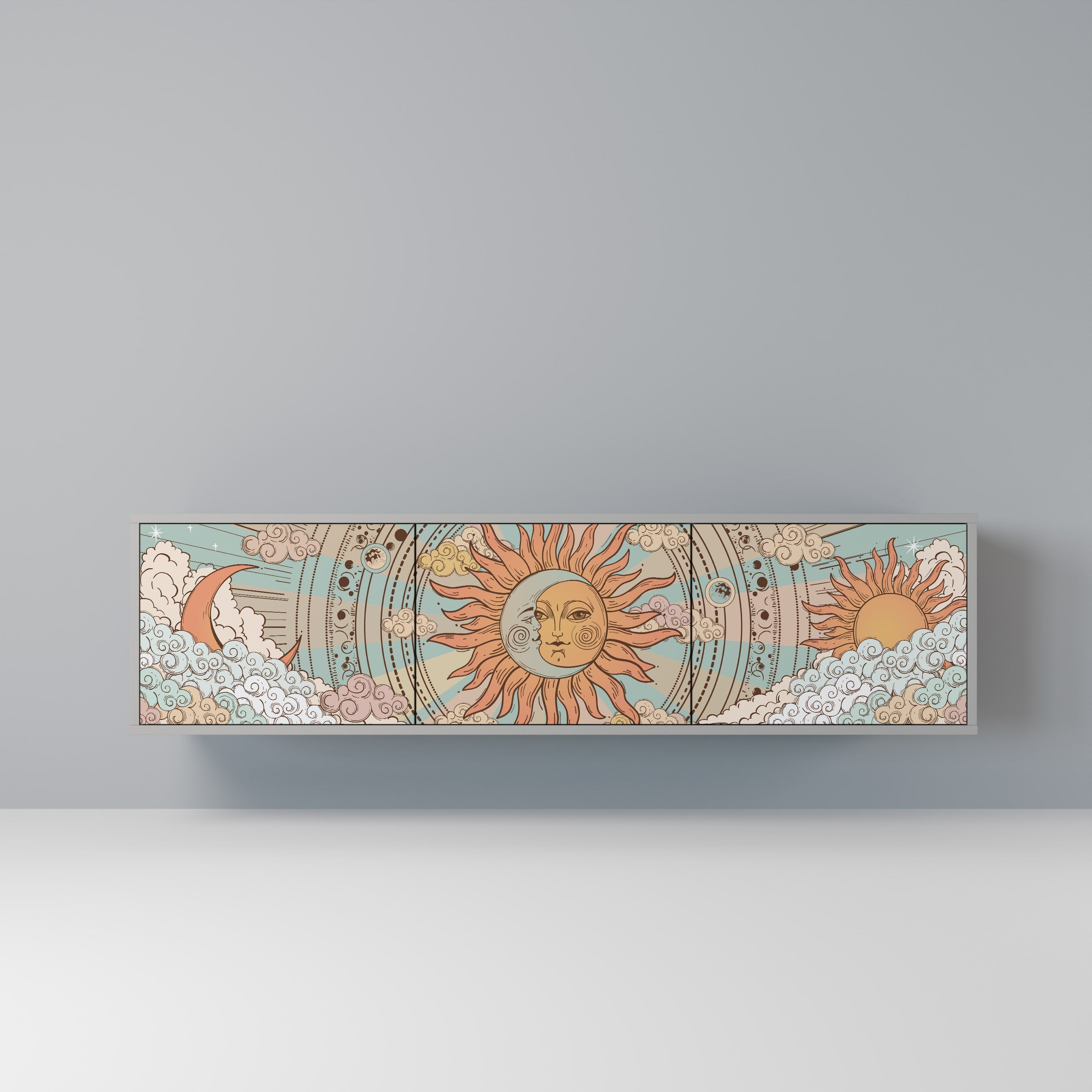 Meuble TV 3 portes MYSTICAL STRUCTURE en finition grise