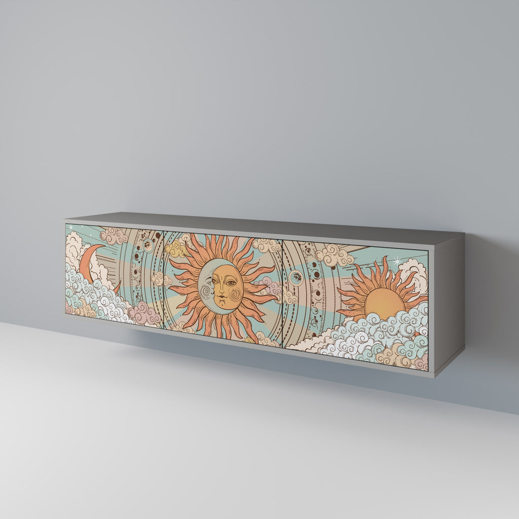 Meuble TV 3 portes MYSTICAL STRUCTURE en finition grise