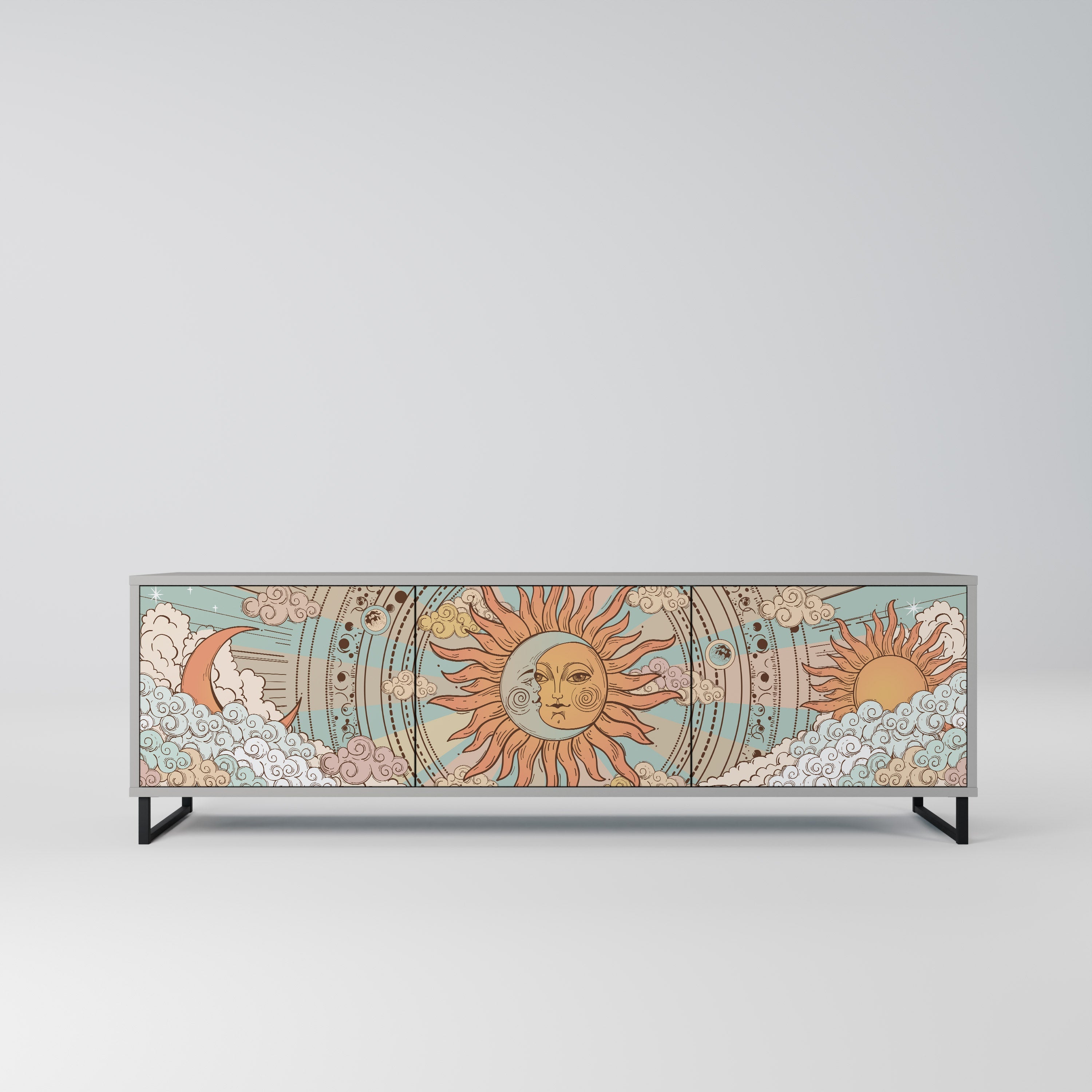 Meuble TV 3 portes MYSTICAL STRUCTURE en finition grise