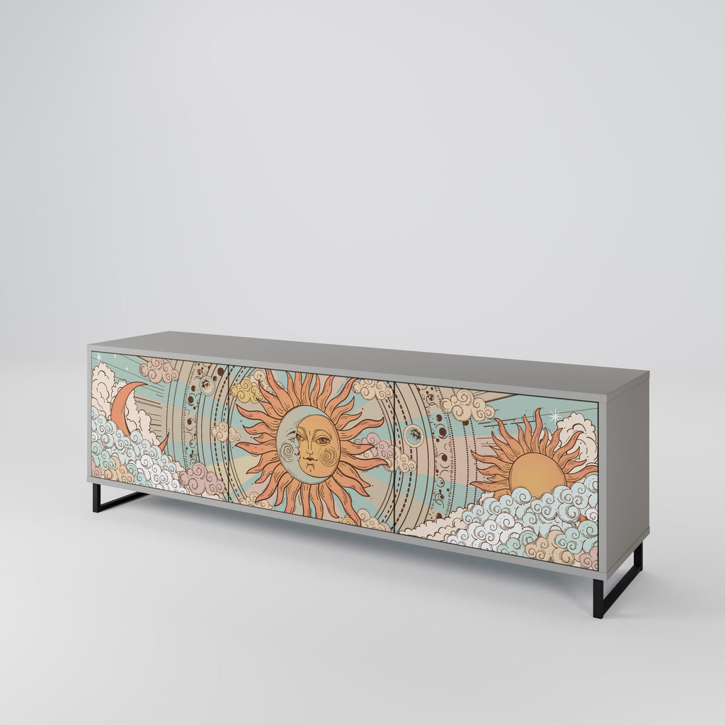 Meuble TV 3 portes MYSTICAL STRUCTURE en finition grise