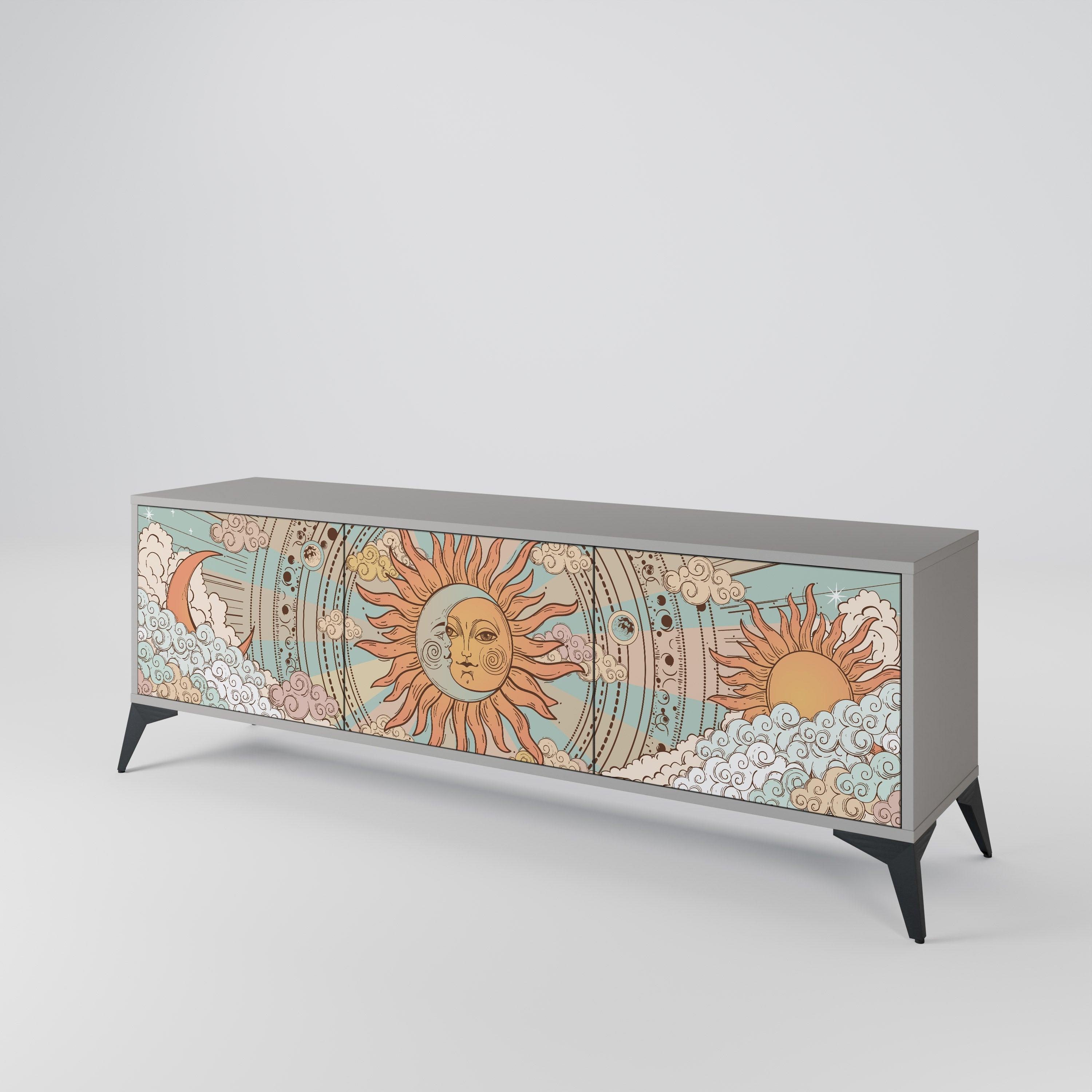 Meuble TV 3 portes MYSTICAL STRUCTURE en finition grise