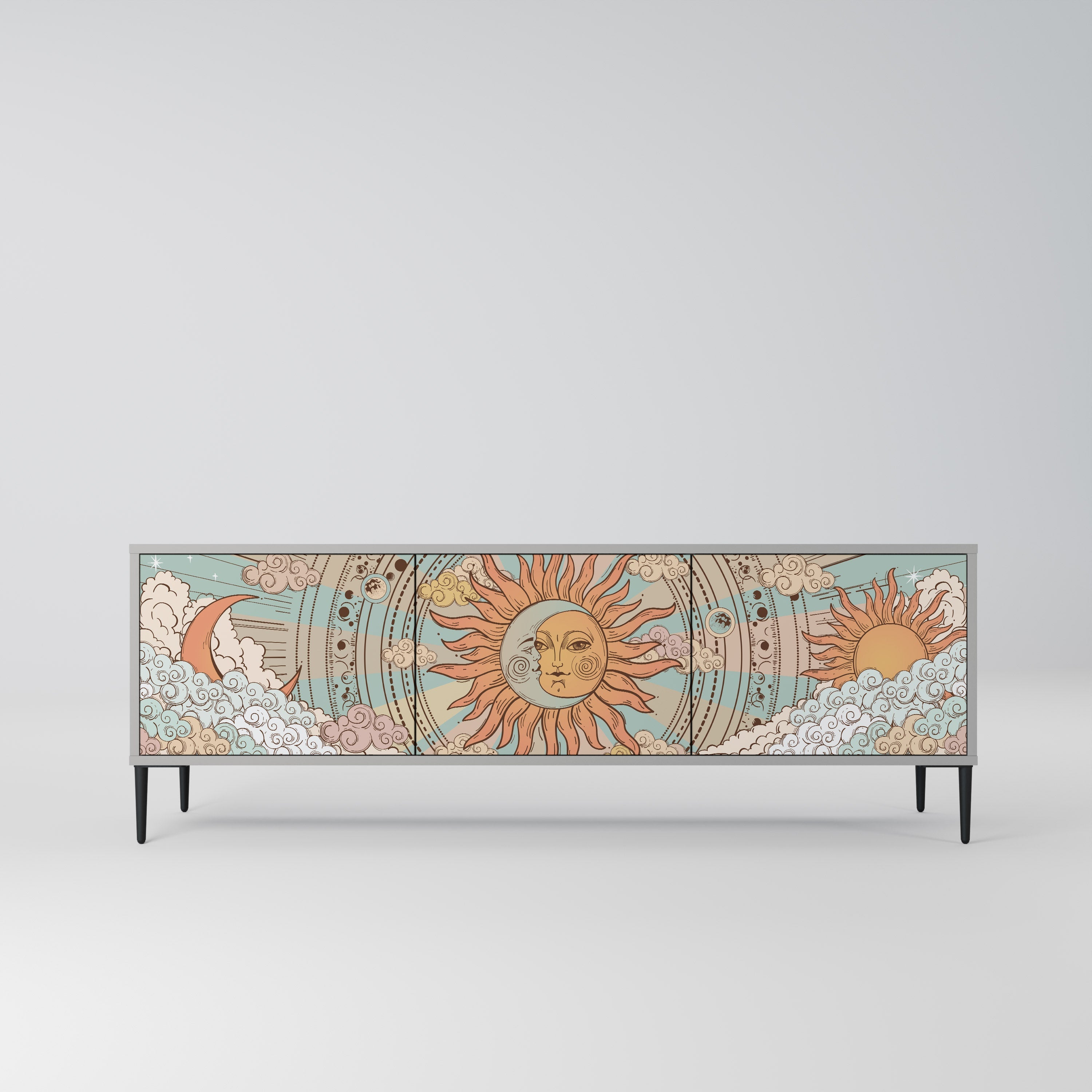 Meuble TV 3 portes MYSTICAL STRUCTURE en finition grise