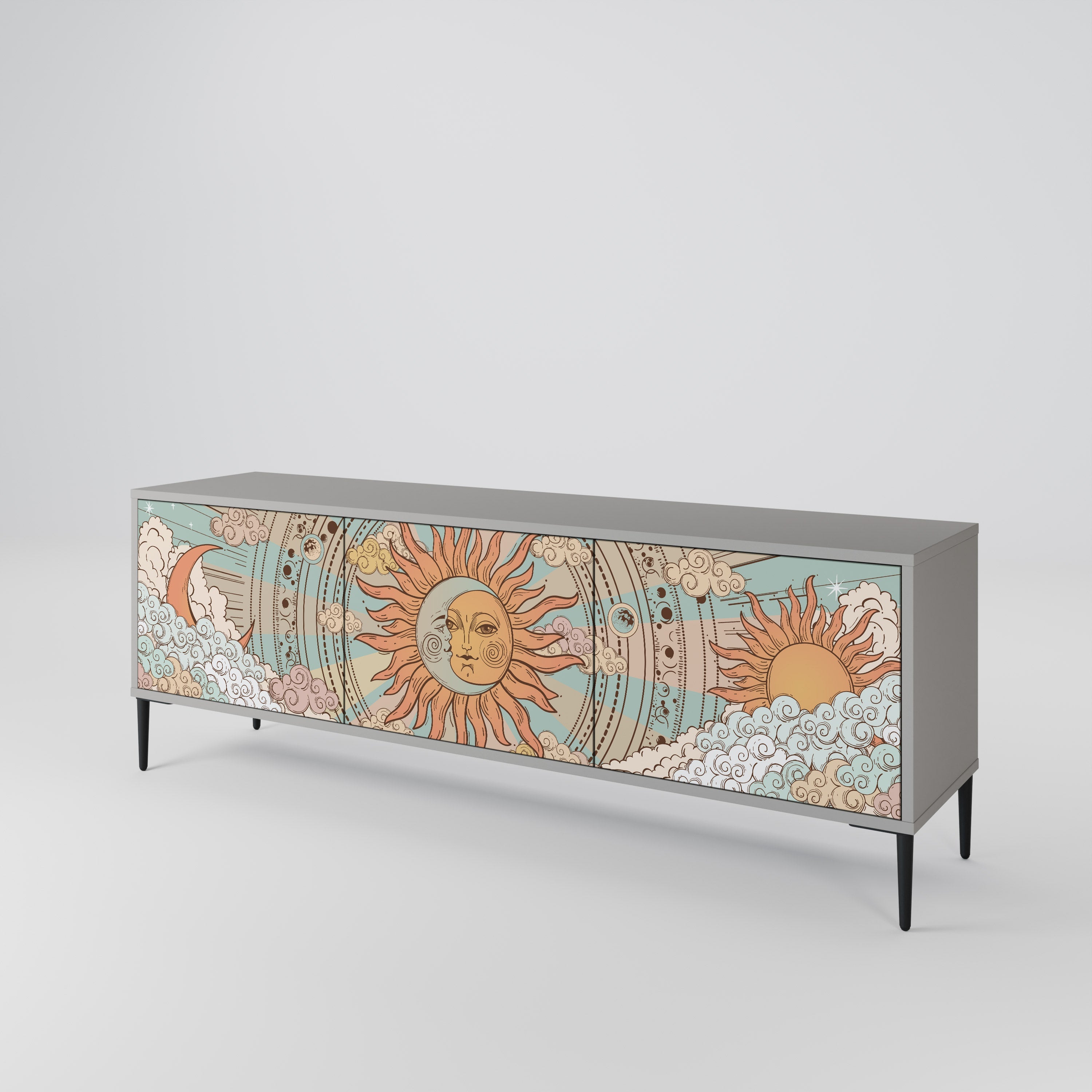 Meuble TV 3 portes MYSTICAL STRUCTURE en finition grise