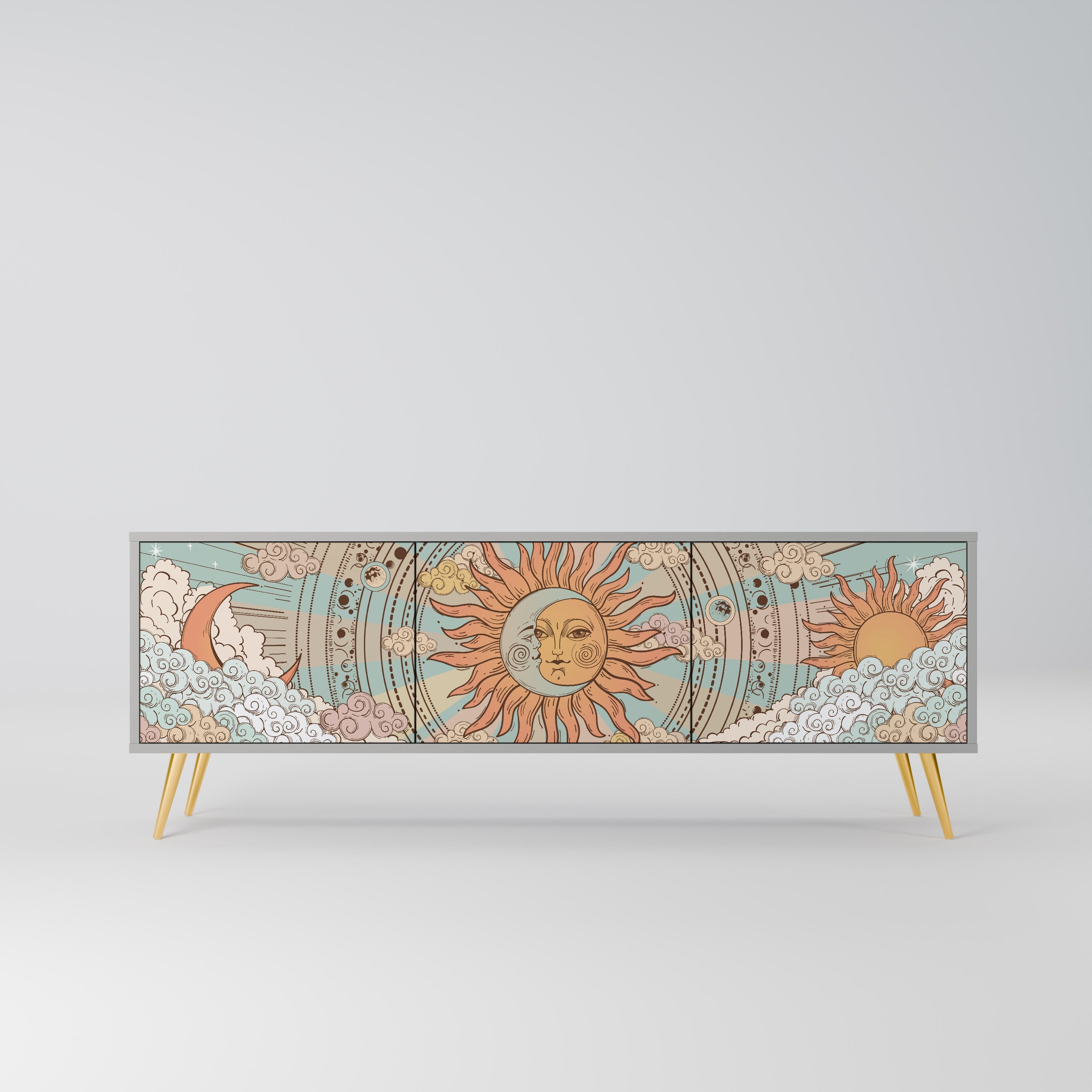 Meuble TV 3 portes MYSTICAL STRUCTURE en finition grise