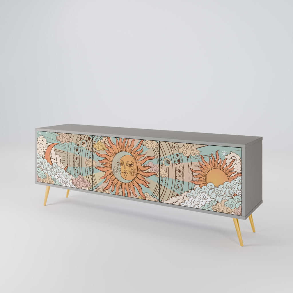 Meuble TV 3 portes MYSTICAL STRUCTURE en finition grise