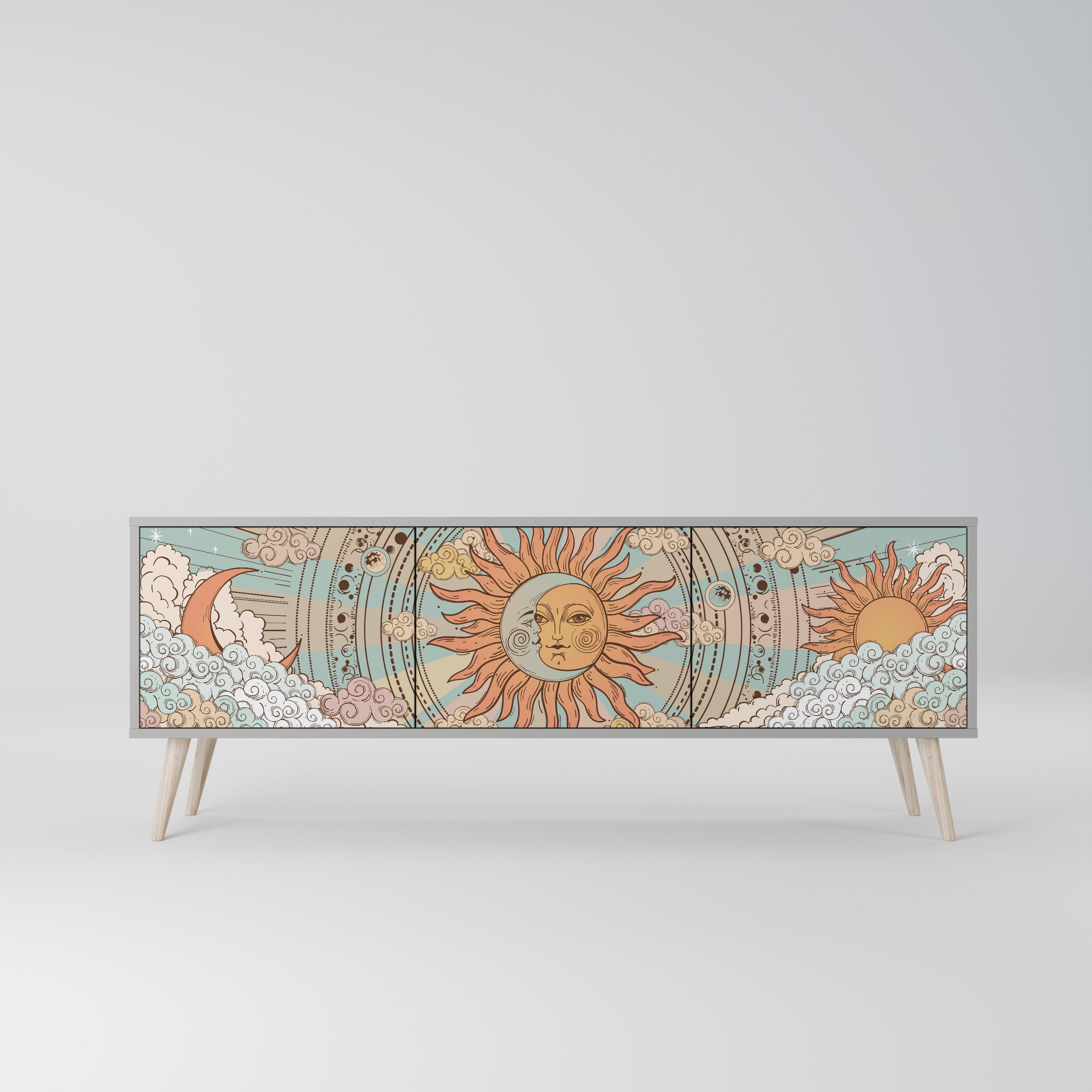 Meuble TV 3 portes MYSTICAL STRUCTURE en finition grise