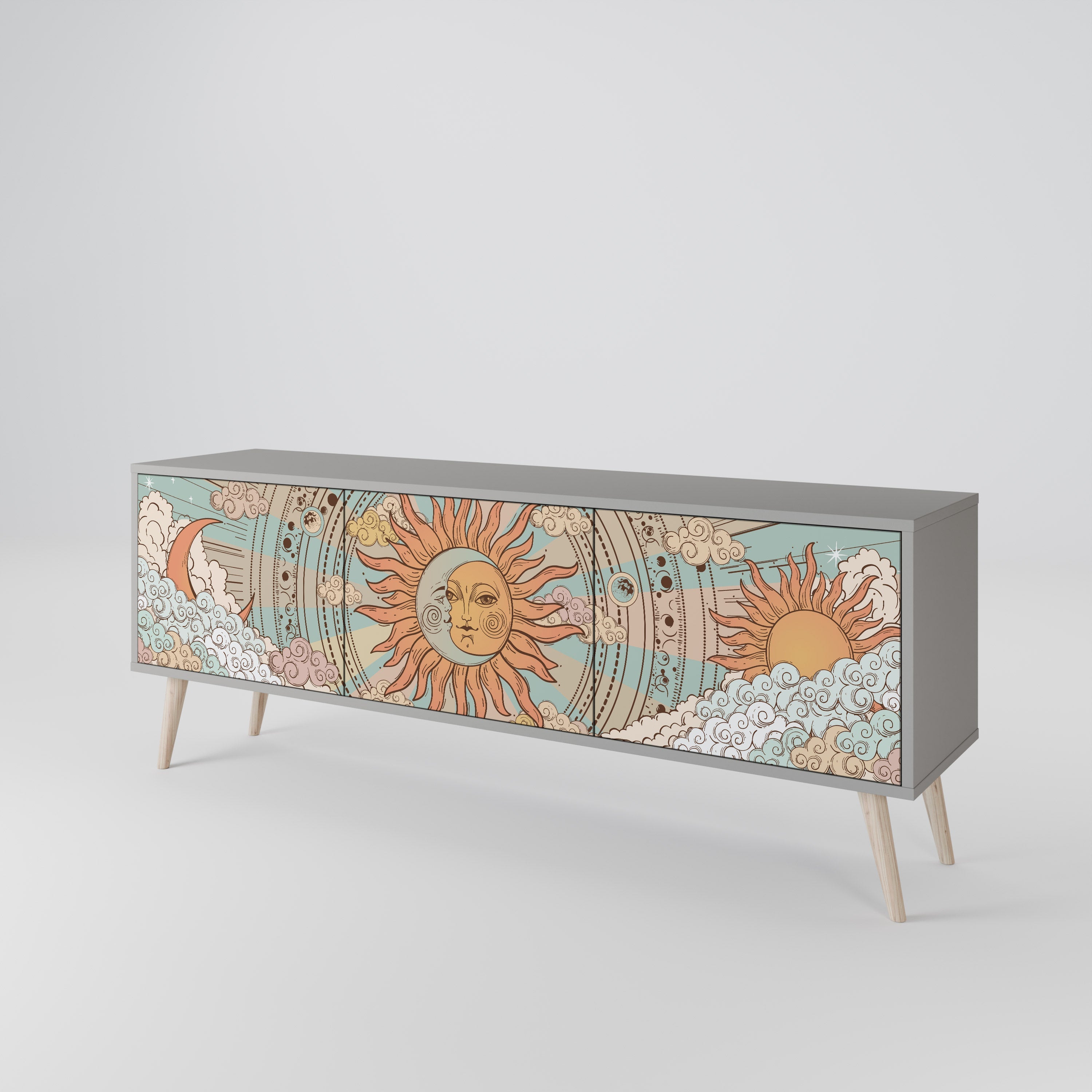 Meuble TV 3 portes MYSTICAL STRUCTURE en finition grise