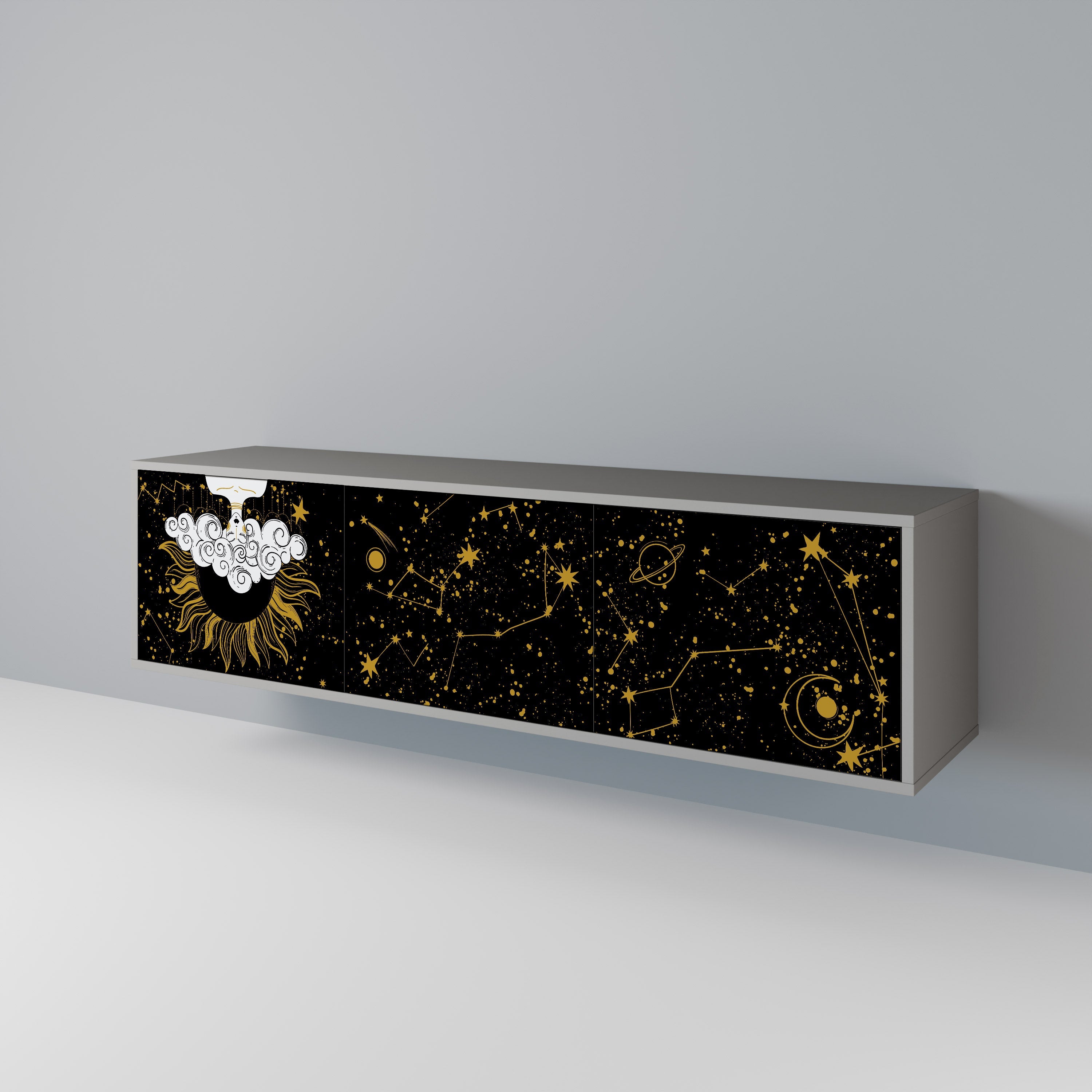 Meuble TV 3 portes STELLAR CONSTELLATIONS, finition grise