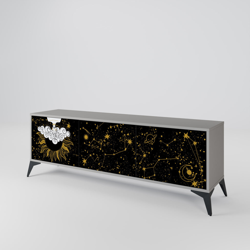 Meuble TV 3 portes STELLAR CONSTELLATIONS, finition grise