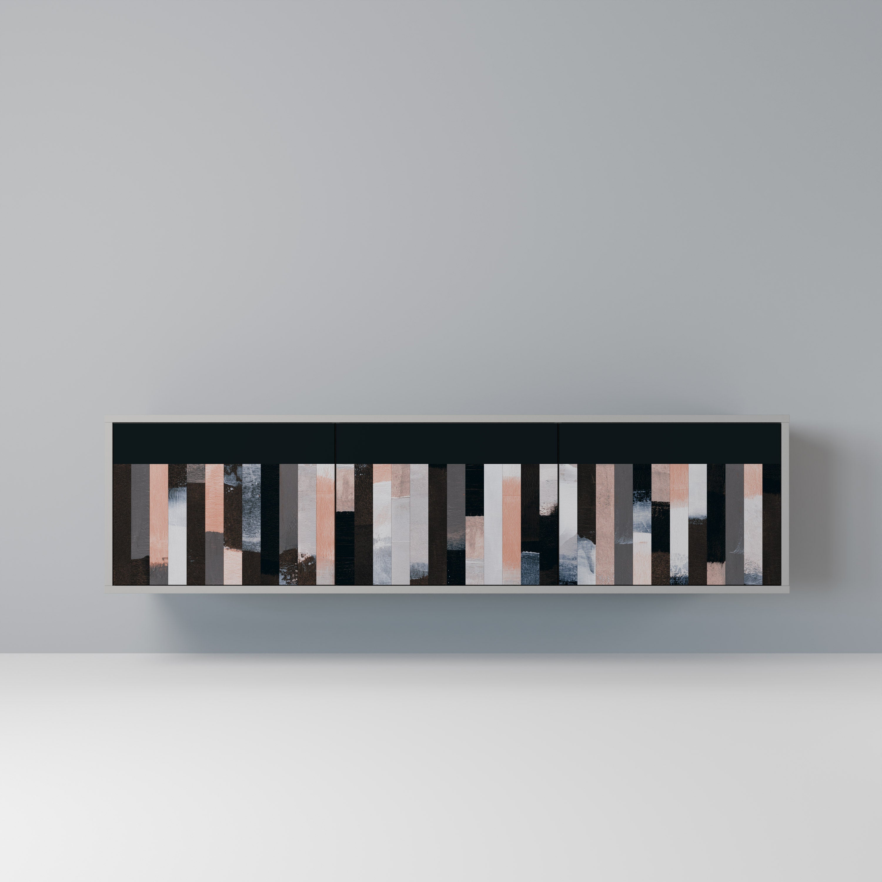 Meuble TV 3 portes COLLAGE DE RECTANGLES en finition grise