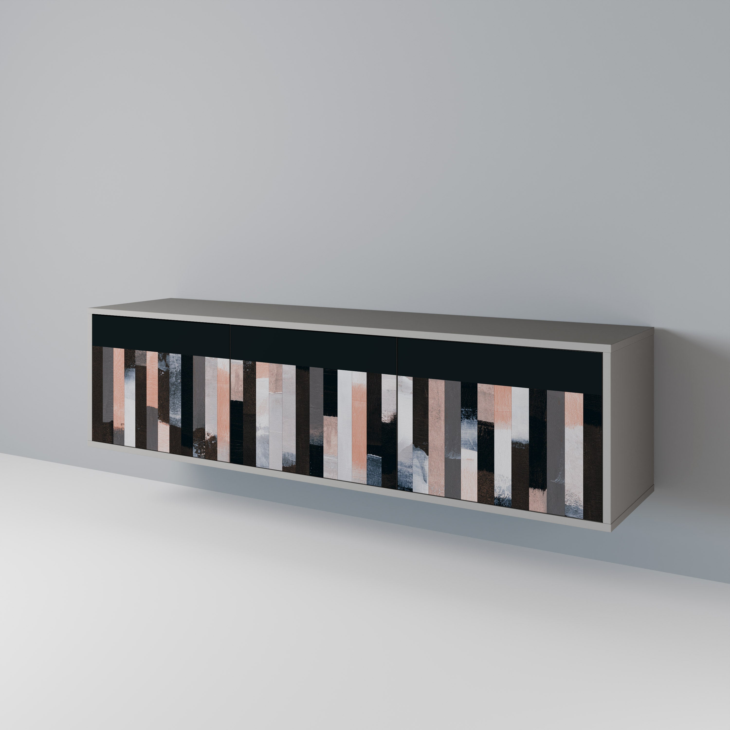 Meuble TV 3 portes COLLAGE DE RECTANGLES en finition grise