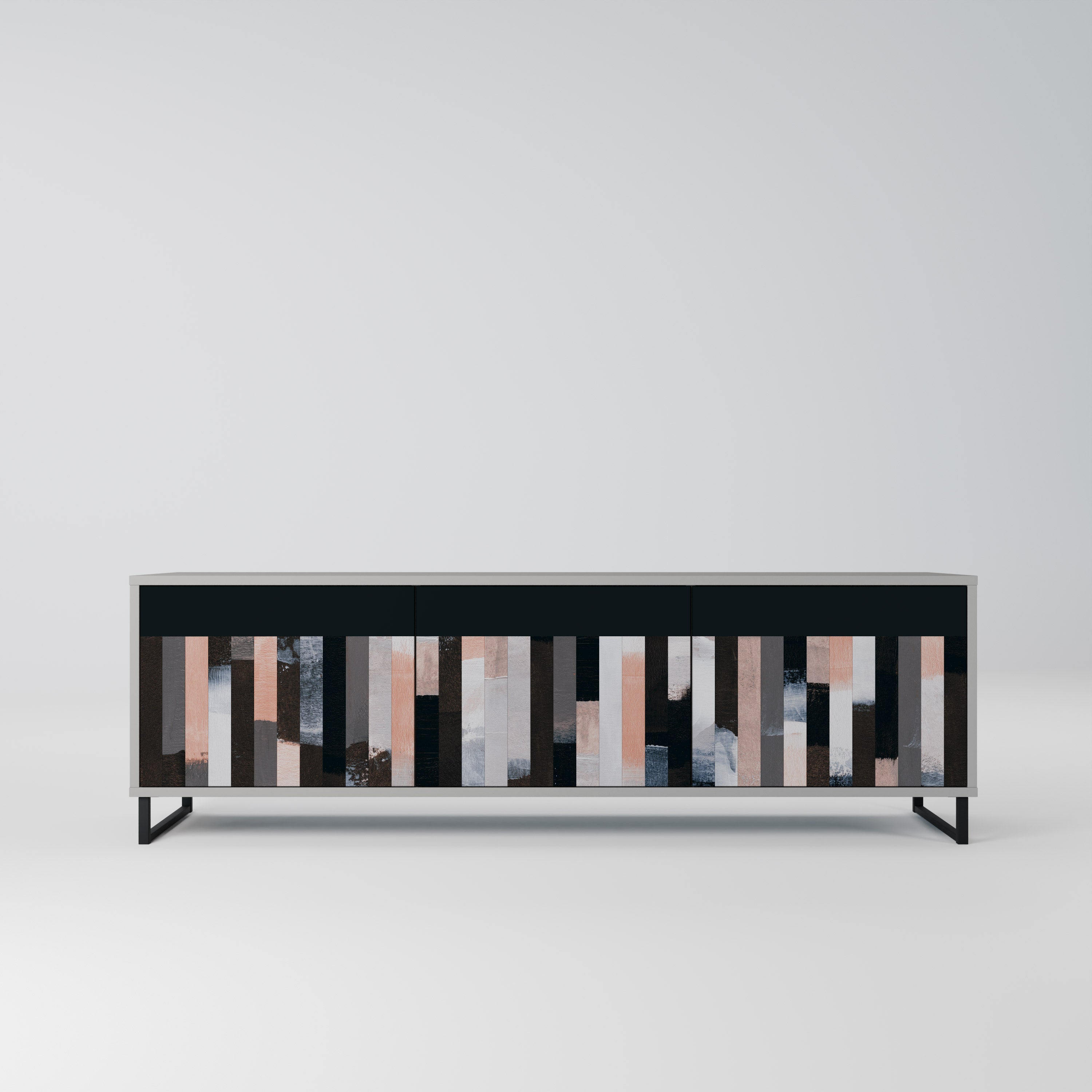 Meuble TV 3 portes COLLAGE DE RECTANGLES en finition grise