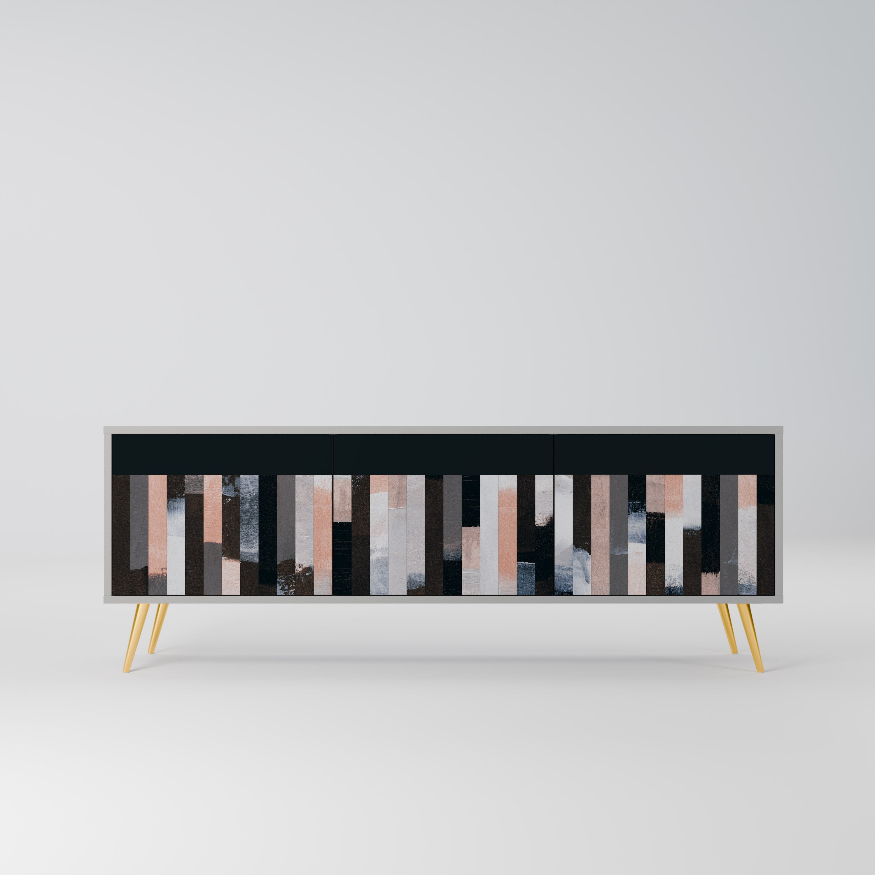 Meuble TV 3 portes COLLAGE DE RECTANGLES en finition grise