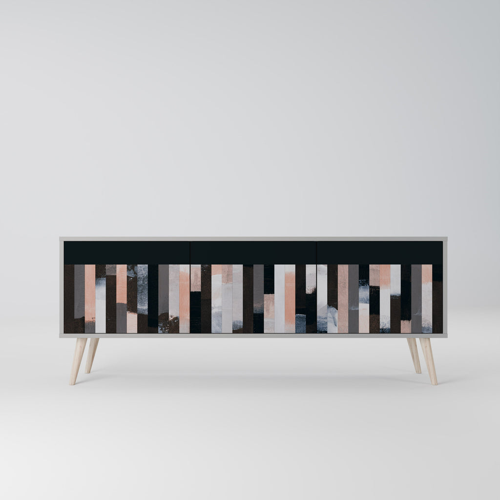 Meuble TV 3 portes COLLAGE DE RECTANGLES en finition grise