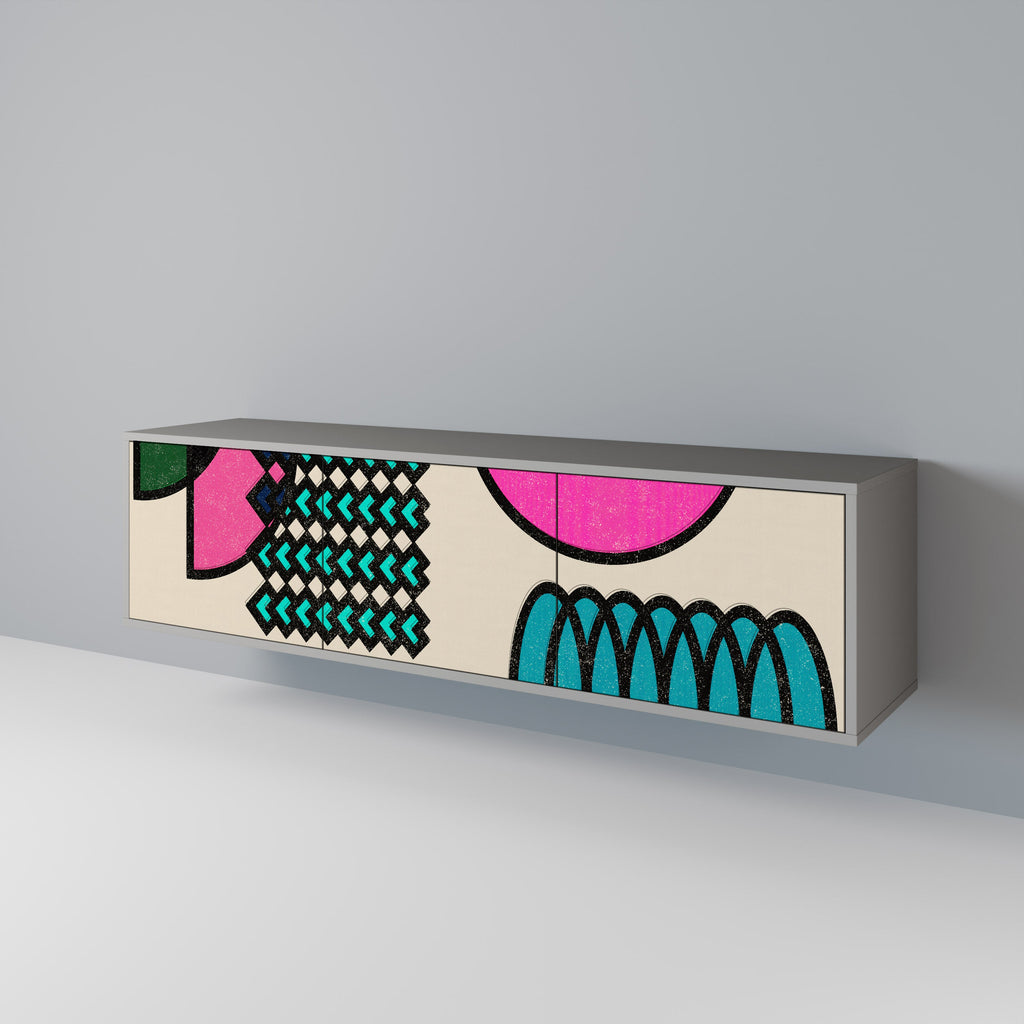 Meuble TV 3 portes GEOMETRIC RHAPSODY en finition grise