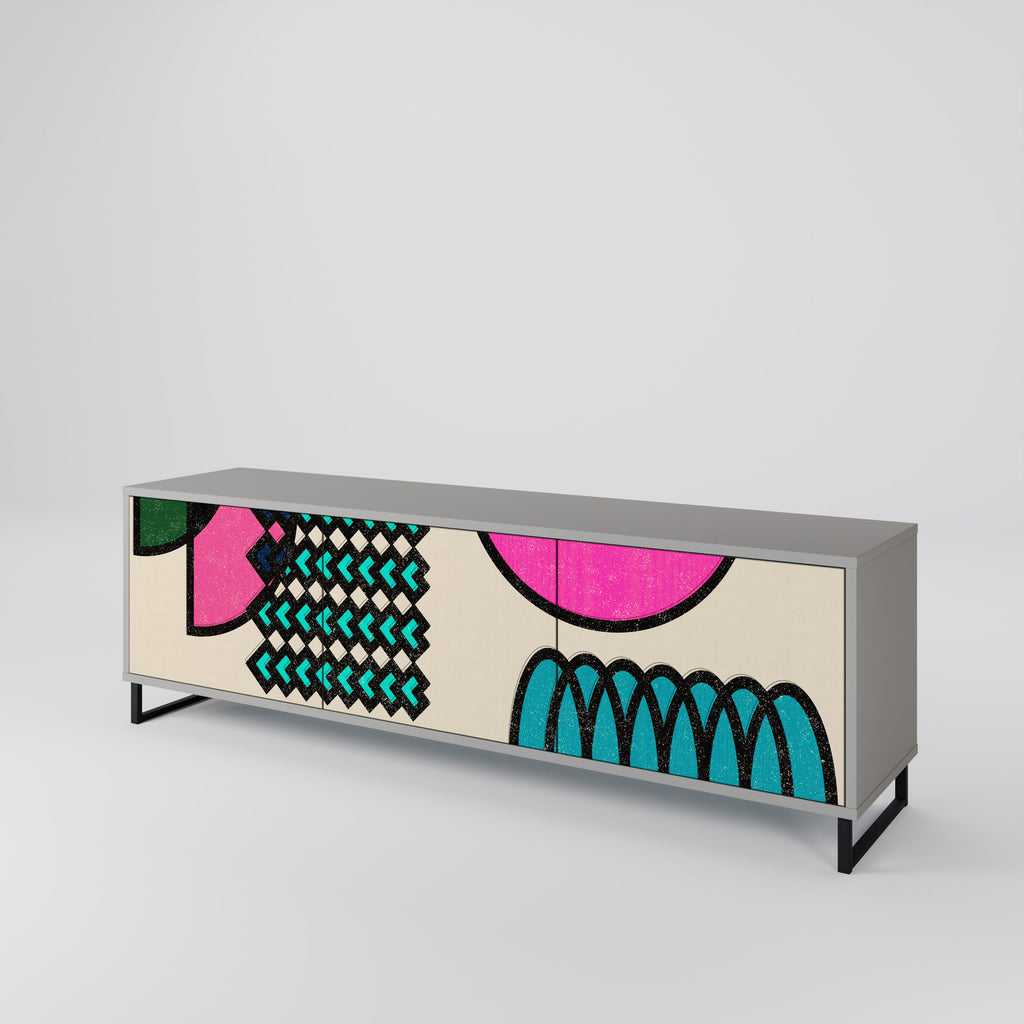 Meuble TV 3 portes GEOMETRIC RHAPSODY en finition grise