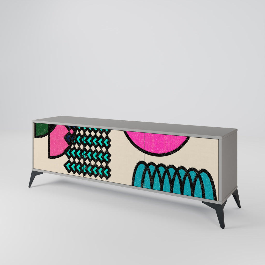 Meuble TV 3 portes GEOMETRIC RHAPSODY en finition grise