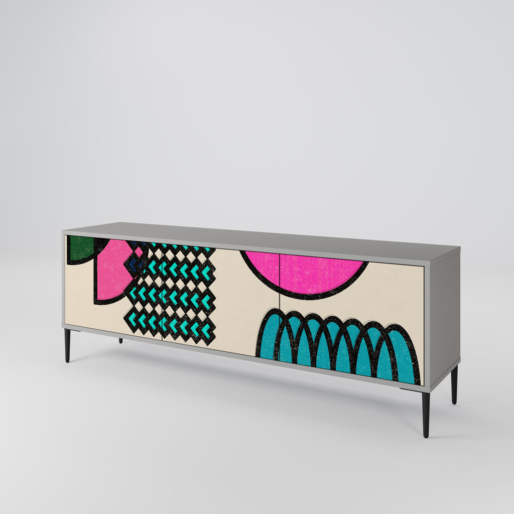 Meuble TV 3 portes GEOMETRIC RHAPSODY en finition grise