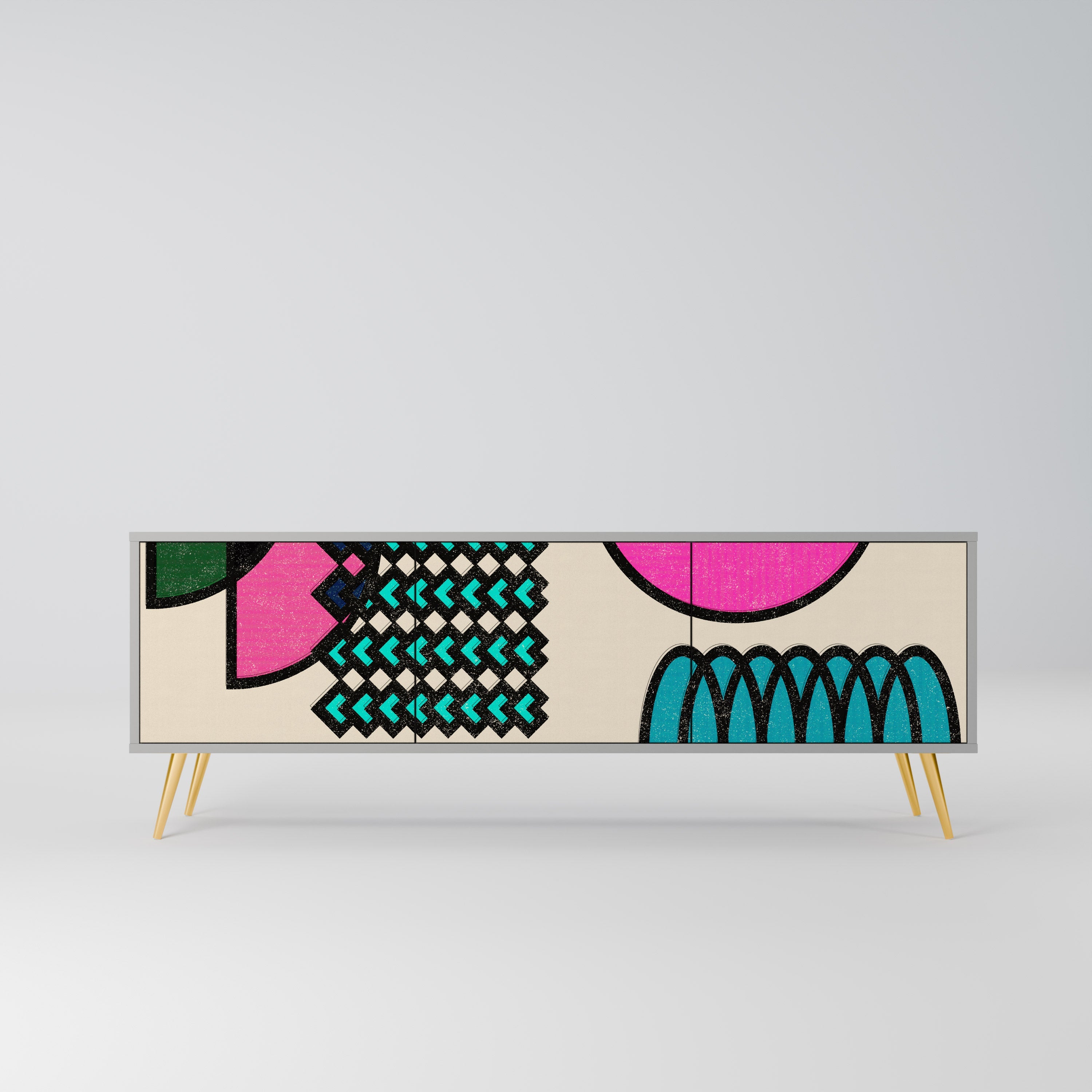 Meuble TV 3 portes GEOMETRIC RHAPSODY en finition grise