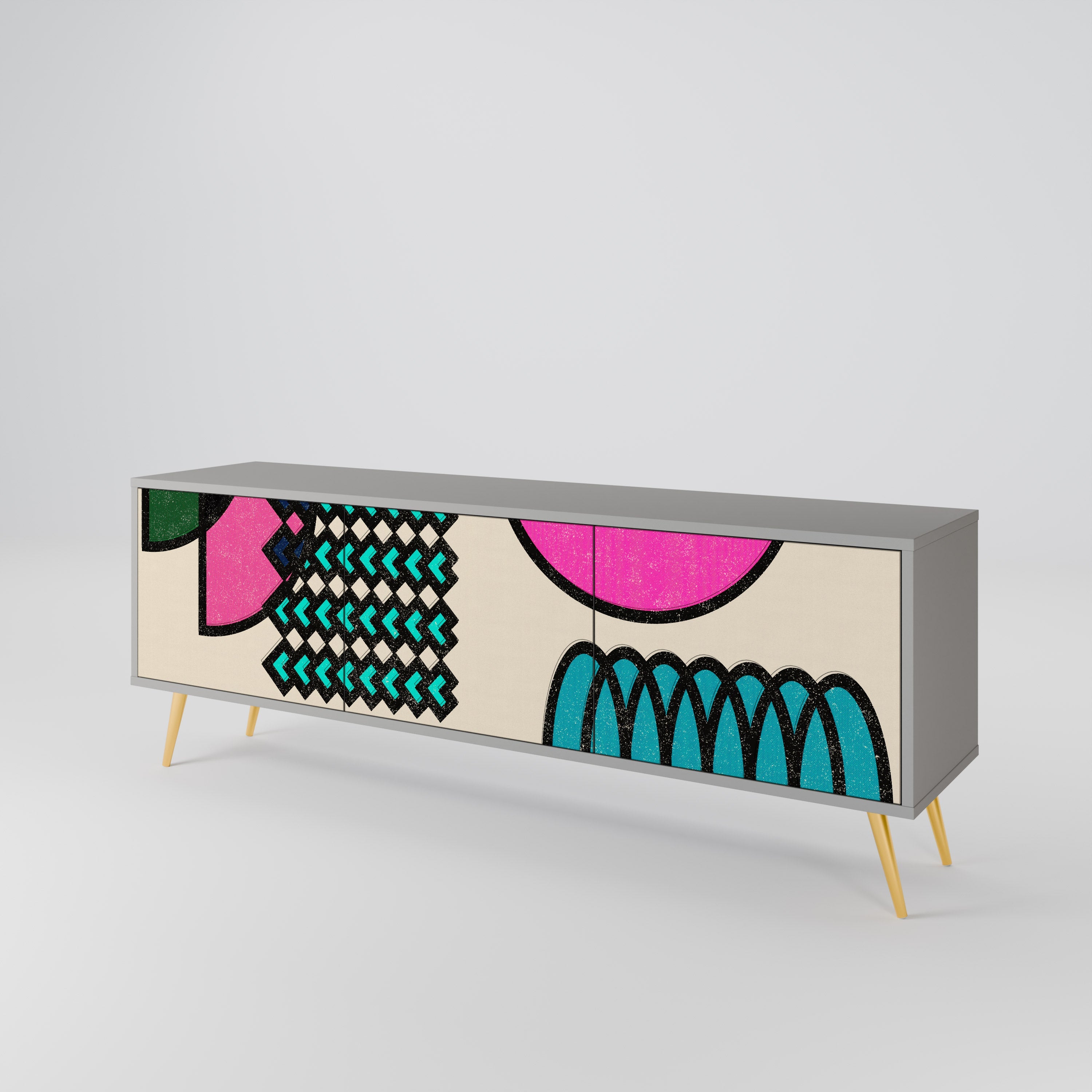 Meuble TV 3 portes GEOMETRIC RHAPSODY en finition grise