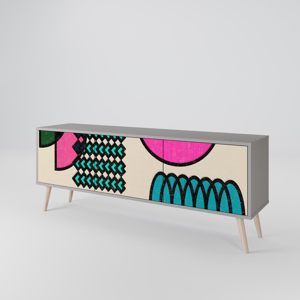 Meuble TV 3 portes GEOMETRIC RHAPSODY en finition grise