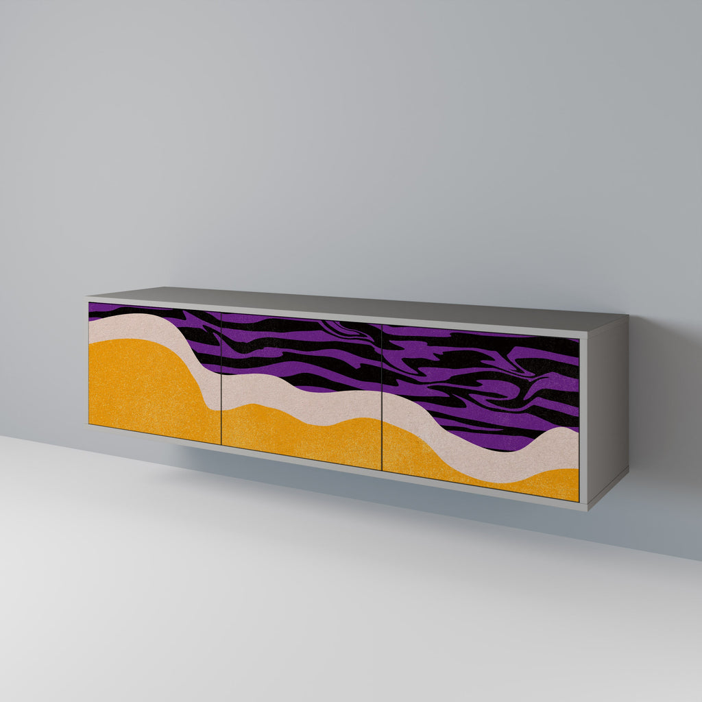 Meuble TV 3 portes INDEPENDENT BORDER, finition grise