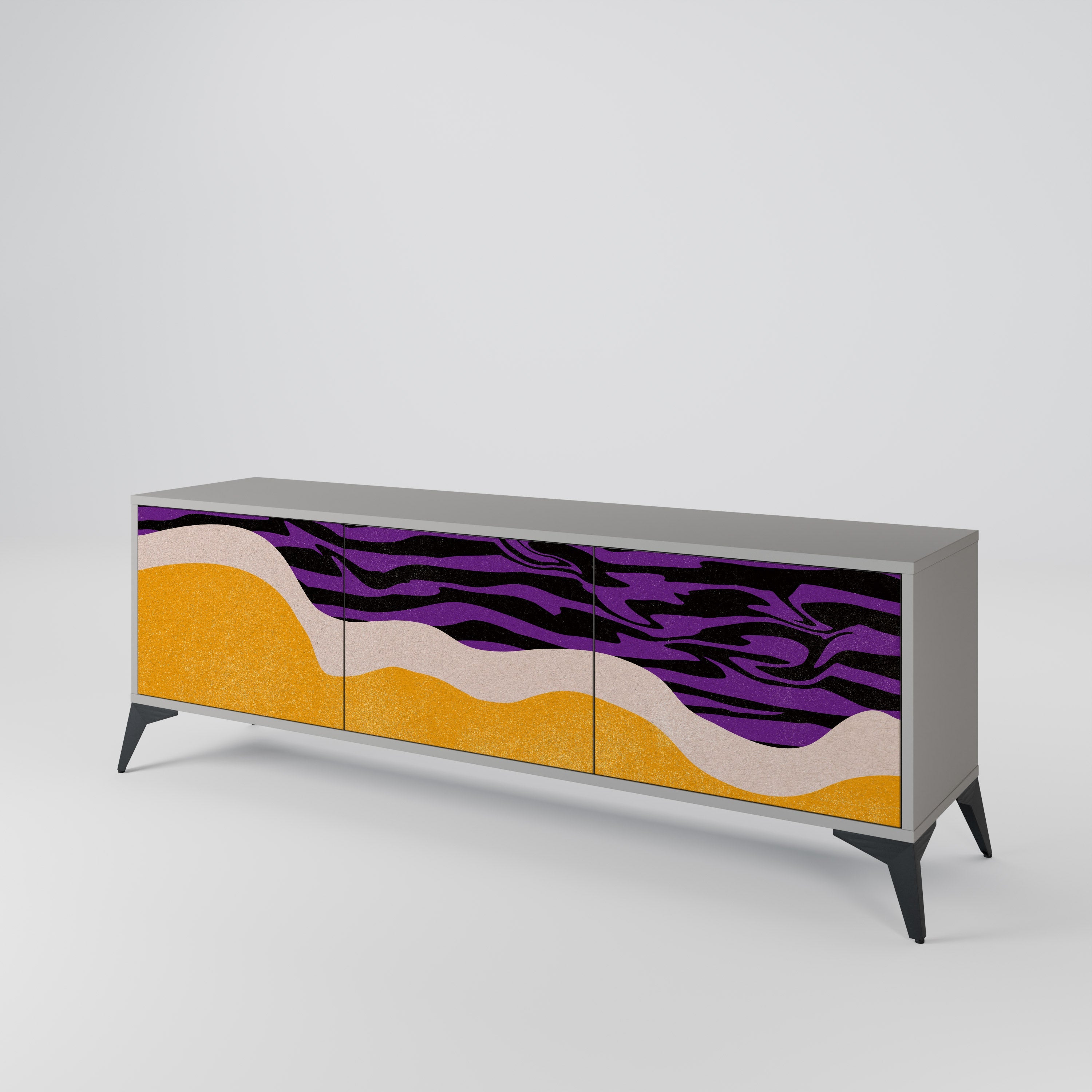 Meuble TV 3 portes INDEPENDENT BORDER, finition grise