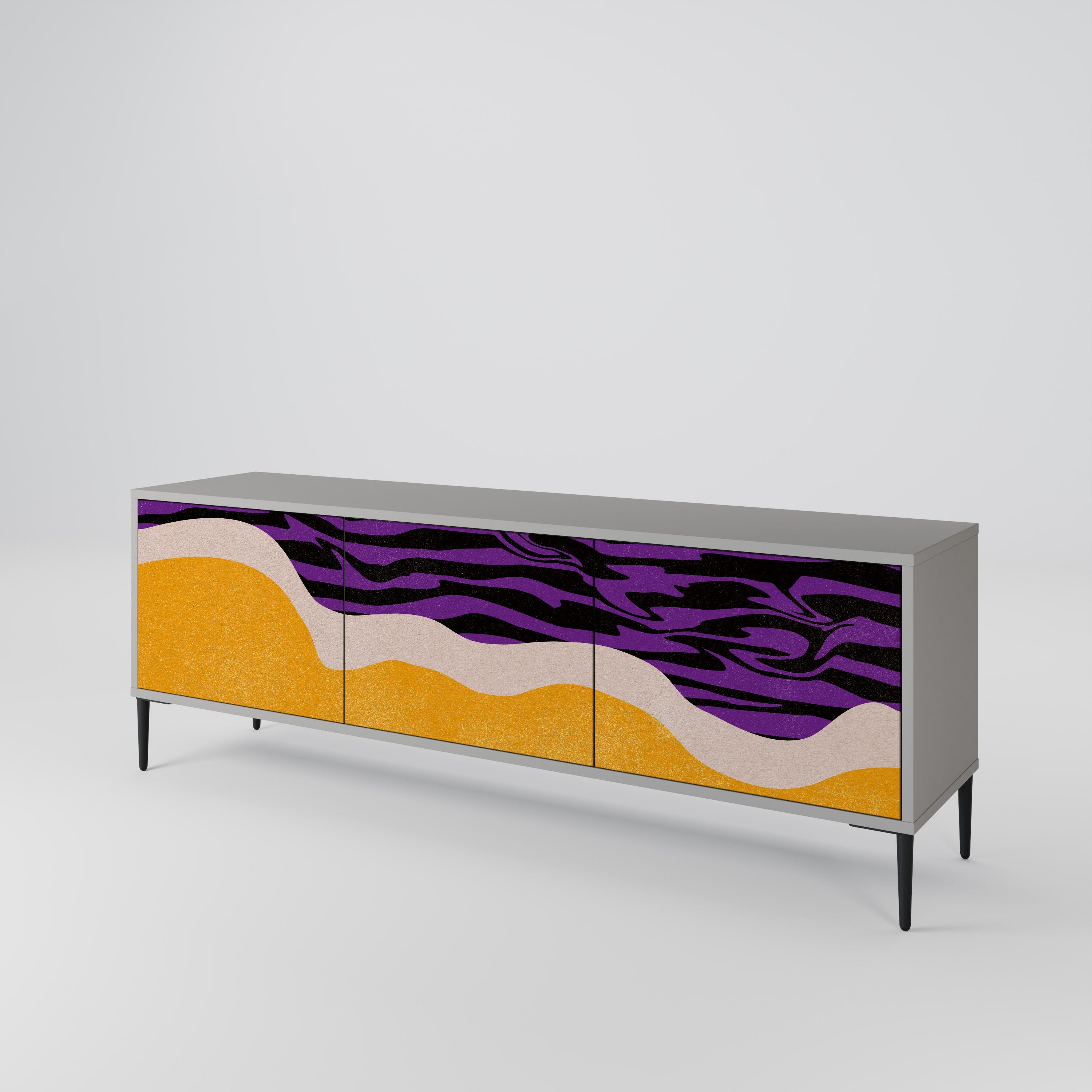 Meuble TV 3 portes INDEPENDENT BORDER, finition grise