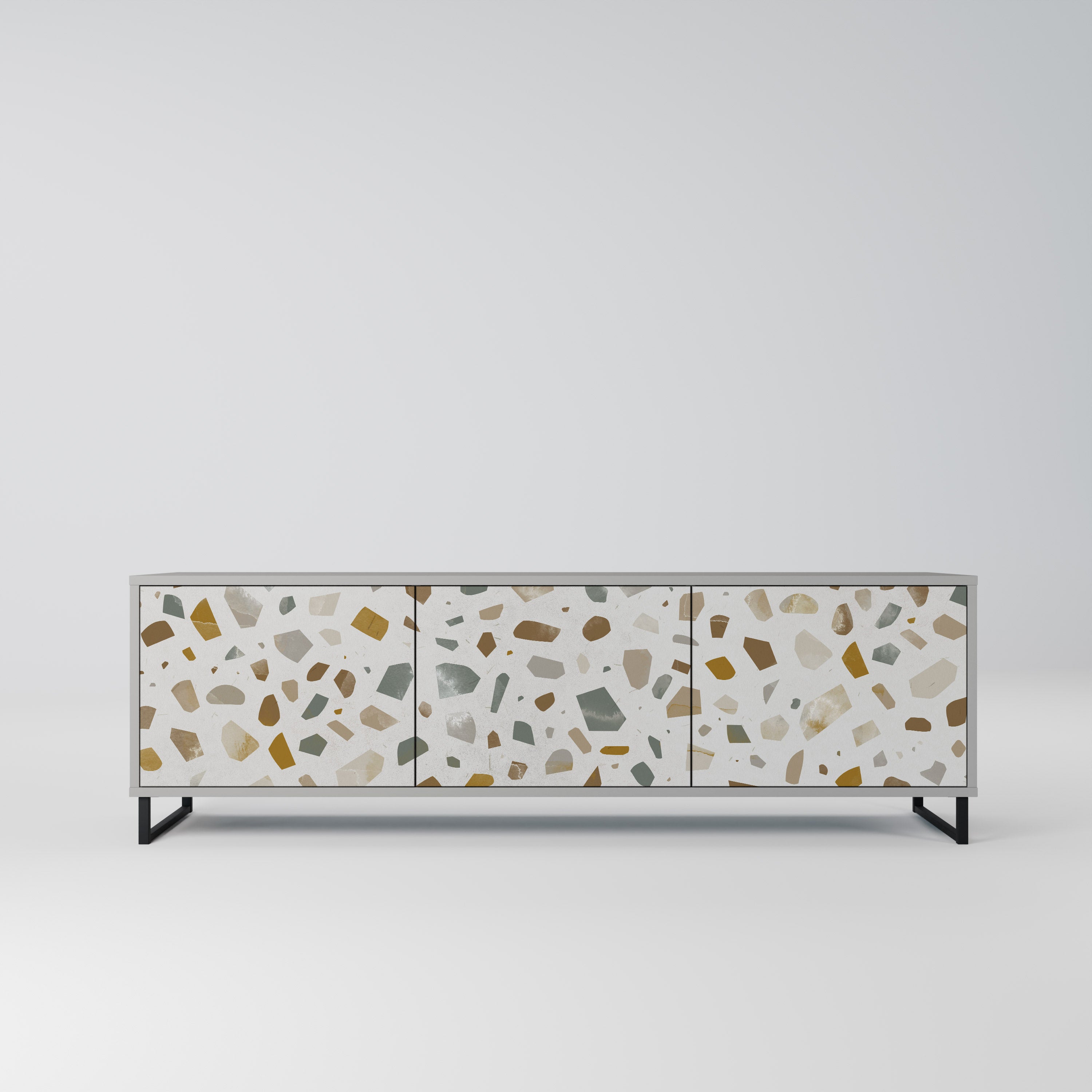 Meuble TV 3 portes PIECES OF TOMORROW, finition grise