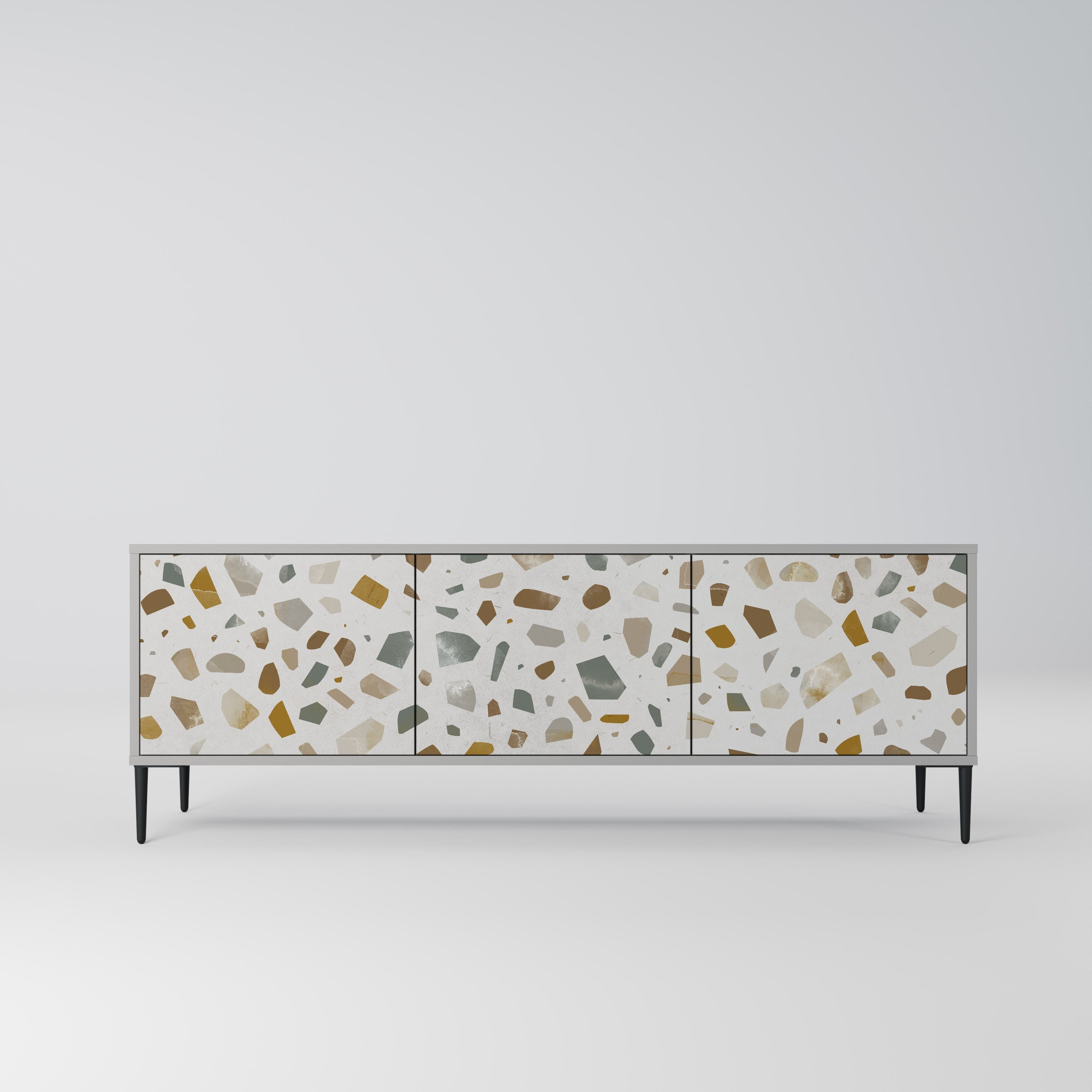 Meuble TV 3 portes PIECES OF TOMORROW, finition grise