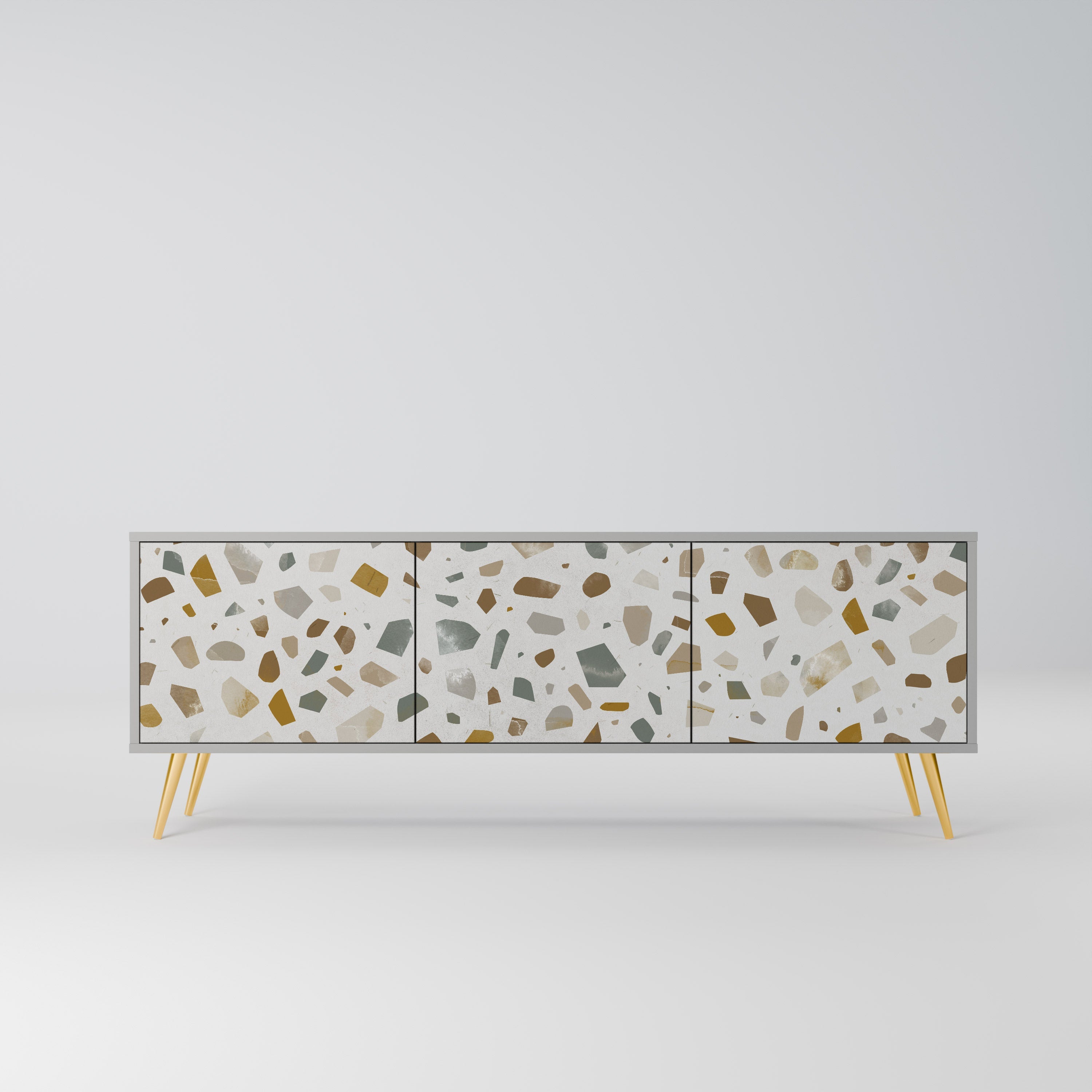 Meuble TV 3 portes PIECES OF TOMORROW, finition grise