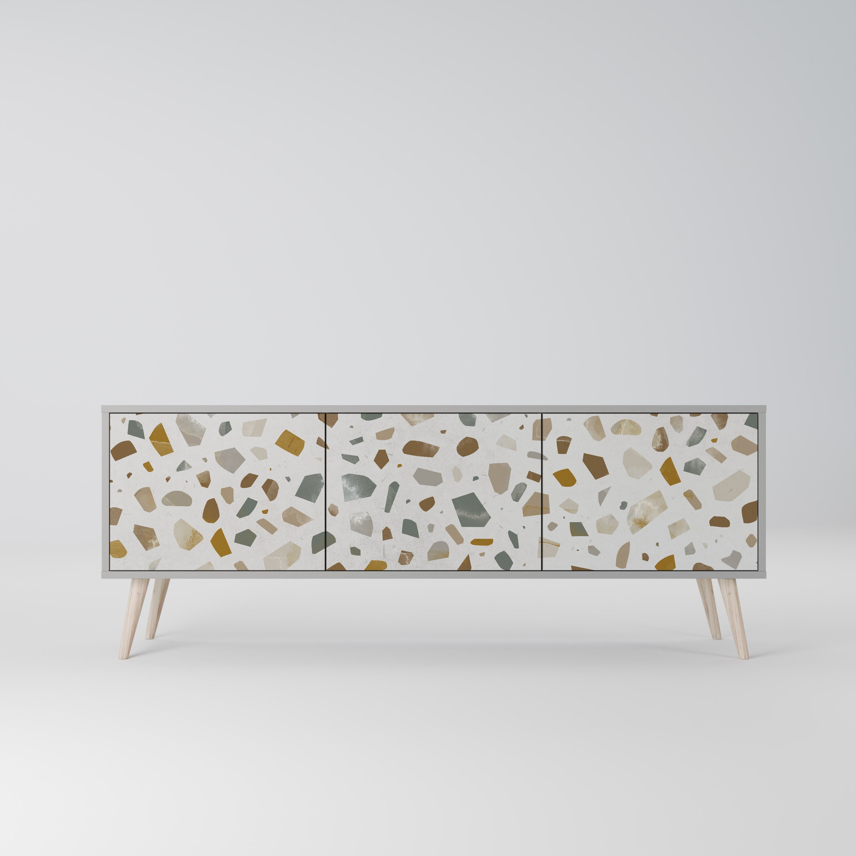 Meuble TV 3 portes PIECES OF TOMORROW, finition grise